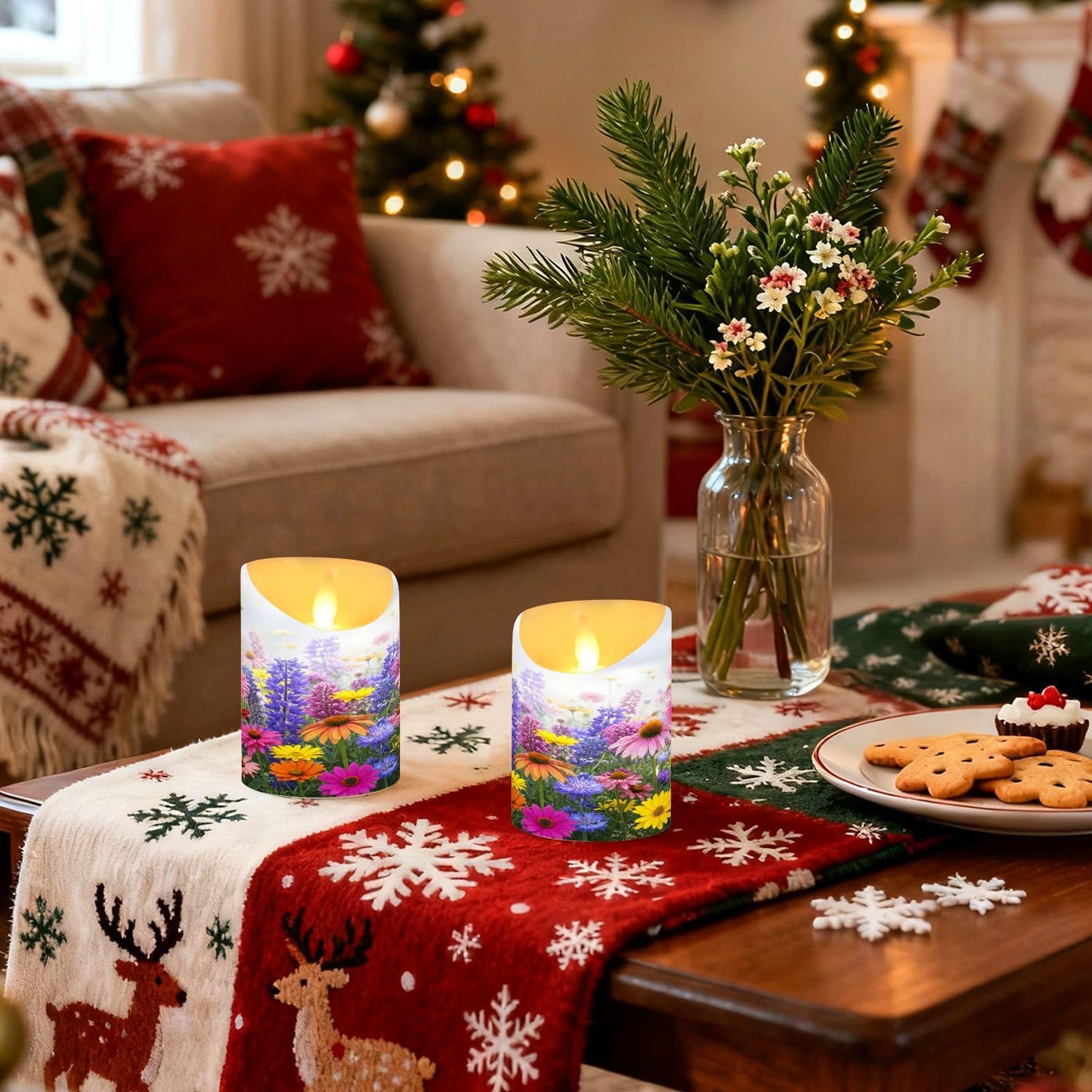 Flameless Candles Set of 2 Vibrant Spring Flowers Realistic LED Candles with Remote Battery Operated Holiday Decorations