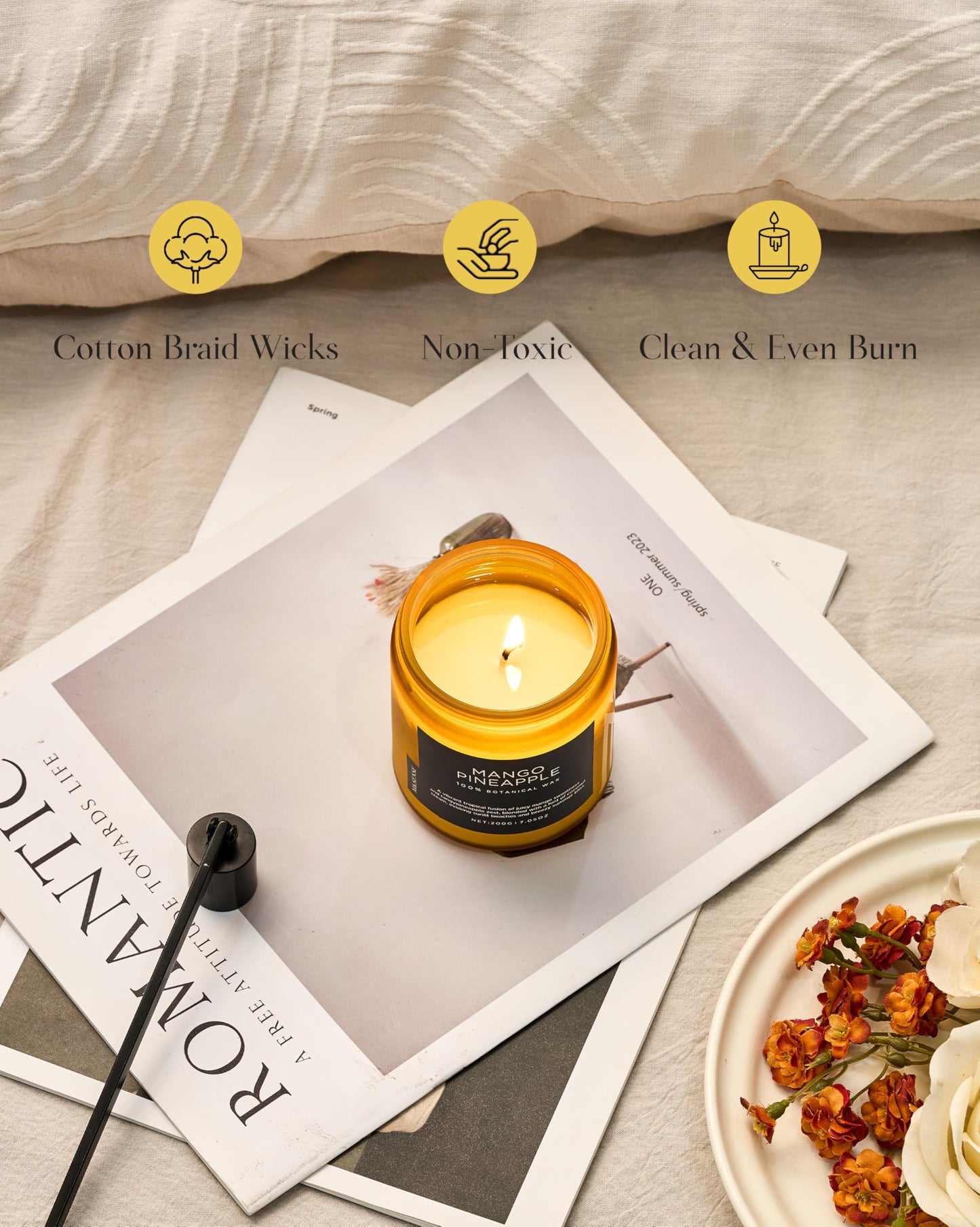 M&SENSE Mango Pineapple Tropical Scented Candle, 7.05oz Non Toxic Natural Soy Wax 50 Hours Long Lasting Burn Fruit Scent Summer Gifts for Housewarming, Aromatherapy Candle for Women Men