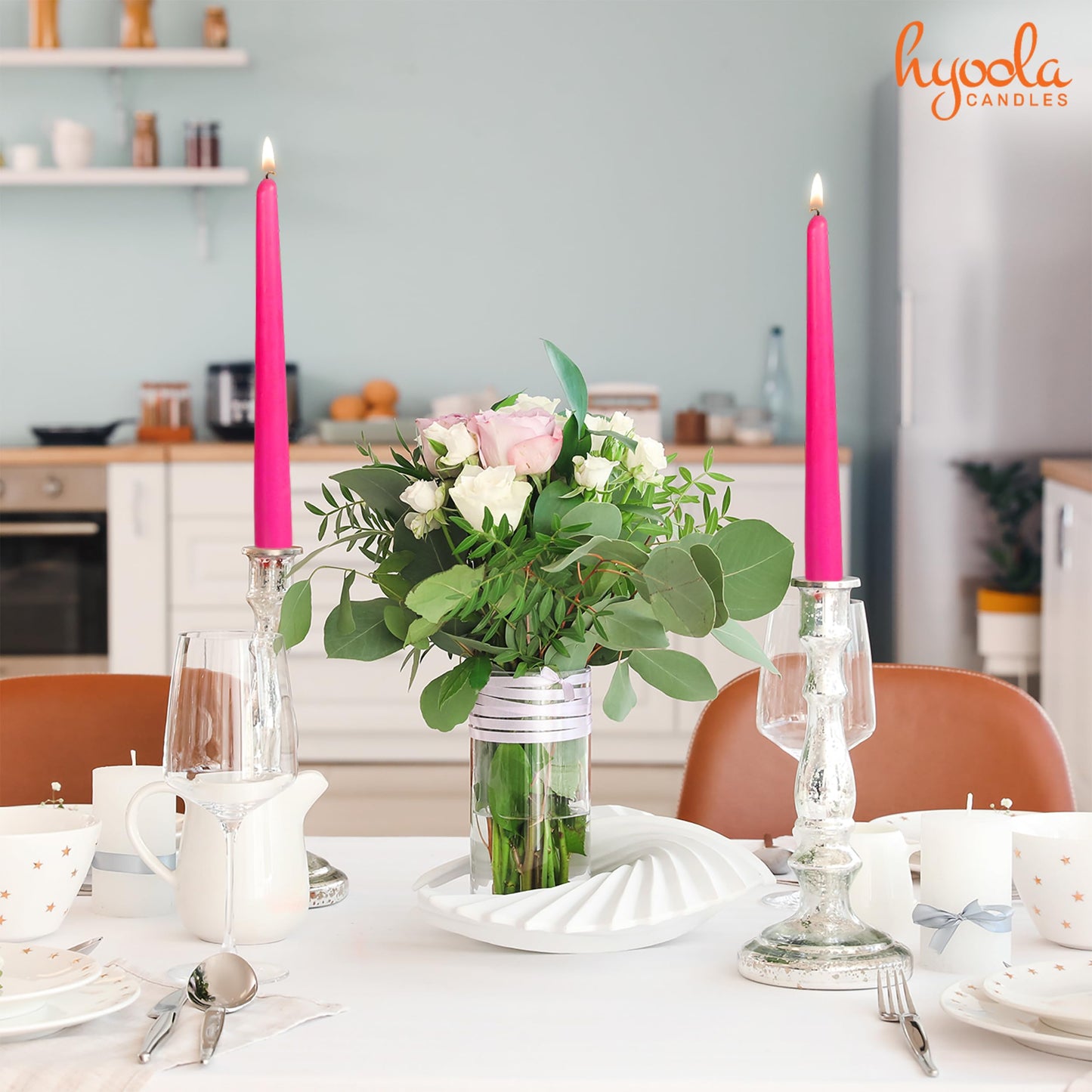 Hyoola 12 Pack Tall Taper Candles - 10 Inch Hot Pink - Fuchsia Dripless, Unscented Dinner Candle - Paraffin Wax with Cotton Wicks - 8 Hour Burn Time