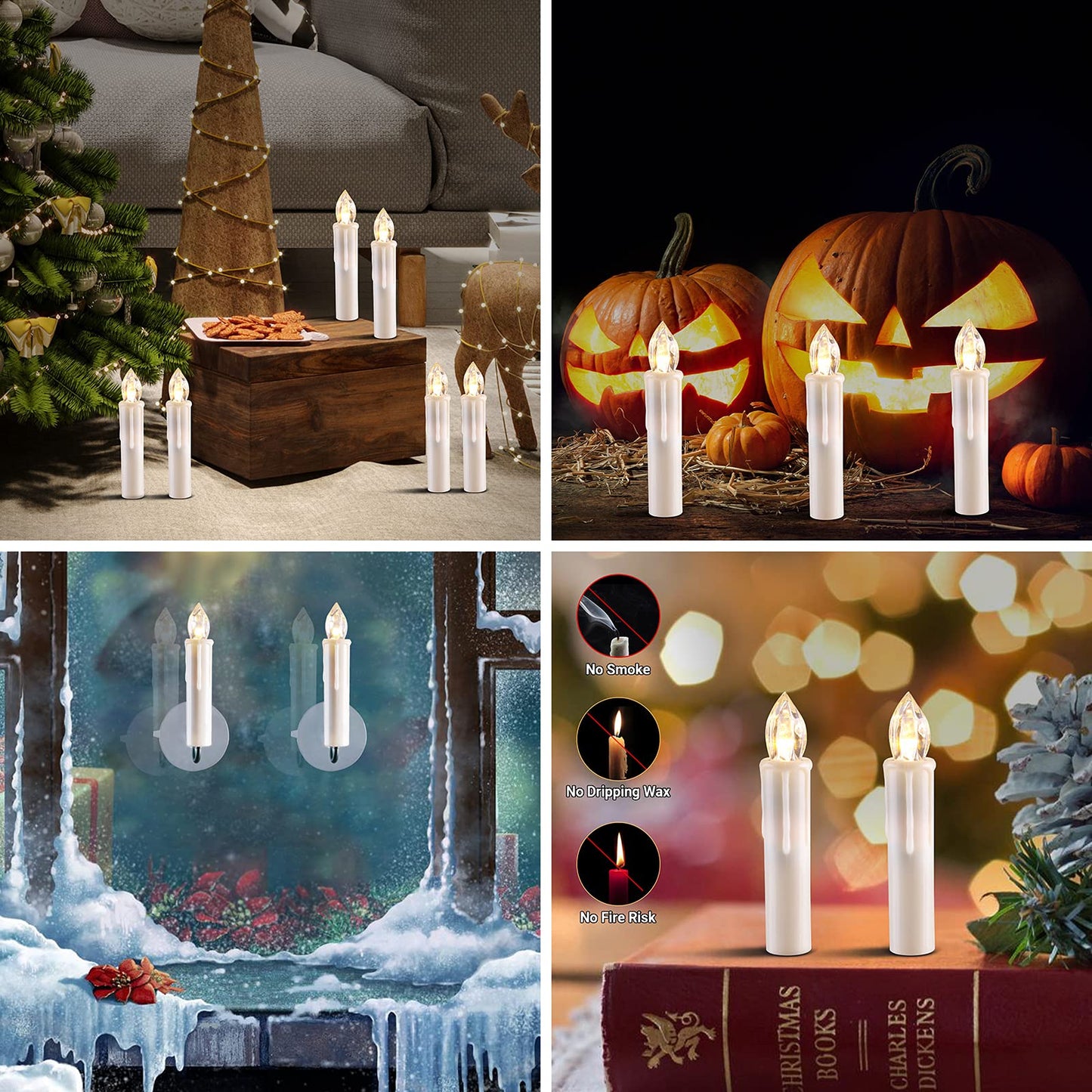 MIXALY 10 PCS LED Window Candles - Battery Operated Flameless Taper with Remote Updated Timer Function - Christmas Candles Warm White - Perfect for Wedding/Party/Birthday Decoration