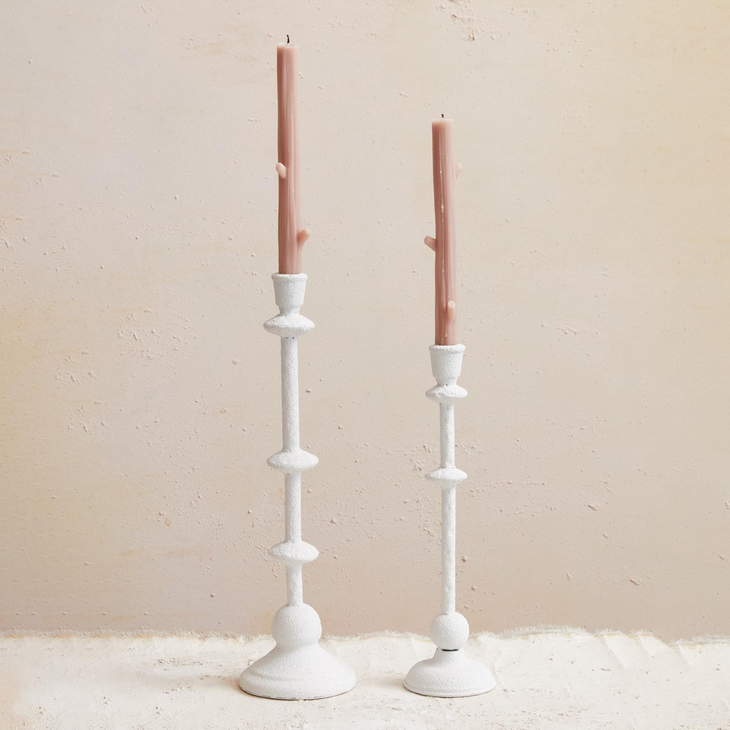 Creative Co-Op Tall Metal Taper Candle Holder in Sand Finish, Antique White