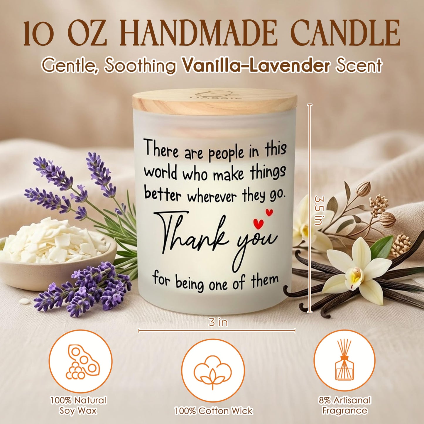 OASSIE Thank You Gifts for Women - Vanilla Lavender Candle 10 oz - Inspirational Teachers Day Birthday Retirement Nurse Week Teacher Appreciation Gifts for Women Friend Coworkers Boss Employees