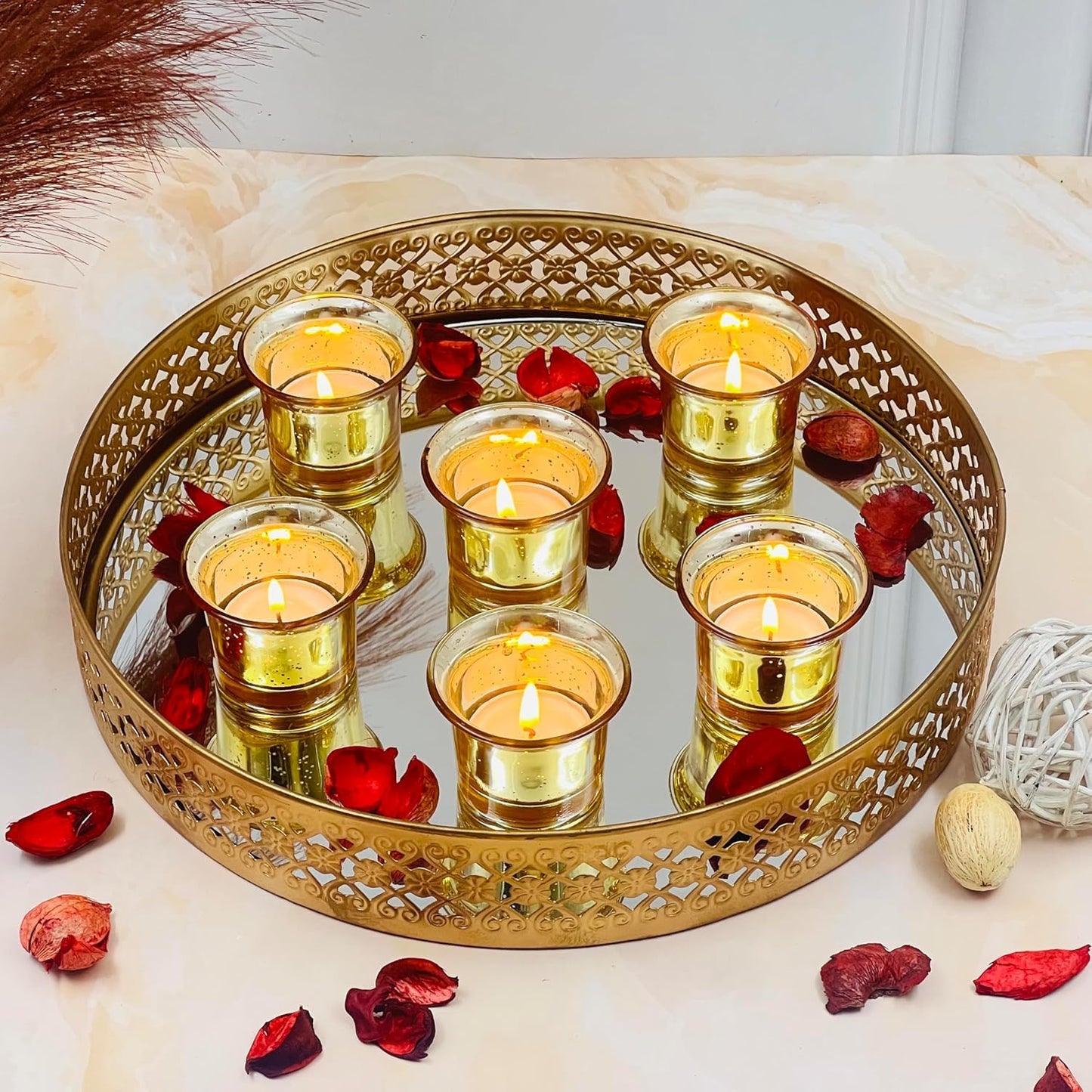 Hosley Set of 24 Metallic Gold Finish Glass Candle Tealight Holders Elevate Your Space with Elegant Decor and Timeless Ambiance