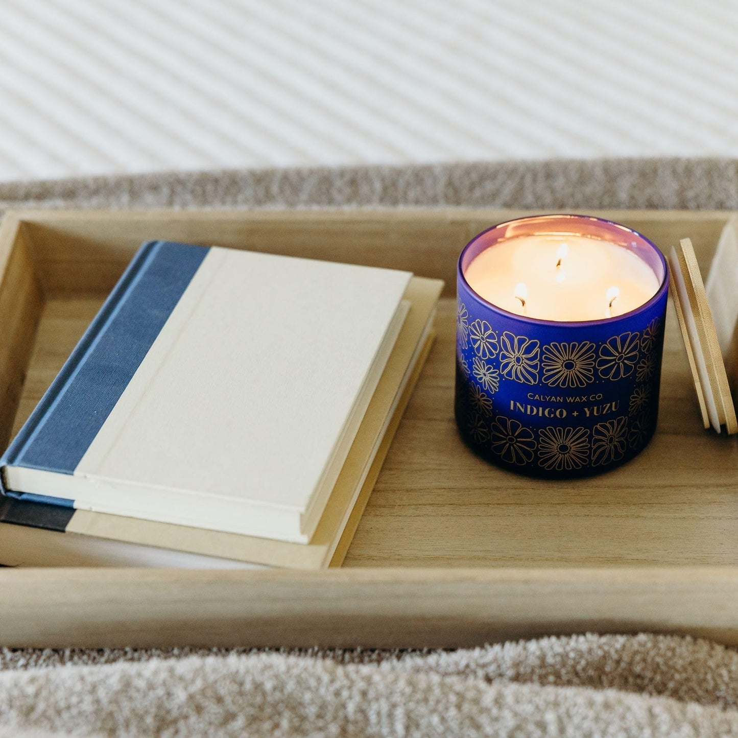 Calyan Wax Co. Indigo & Yuzu 3 Wick Scented Candle - 43 Hour Burn - Luxury 3 Wick Soy Candles - Clean Soy Wax Candles - Long Lasting Large Glass Jar Candle for Home - 14.9oz