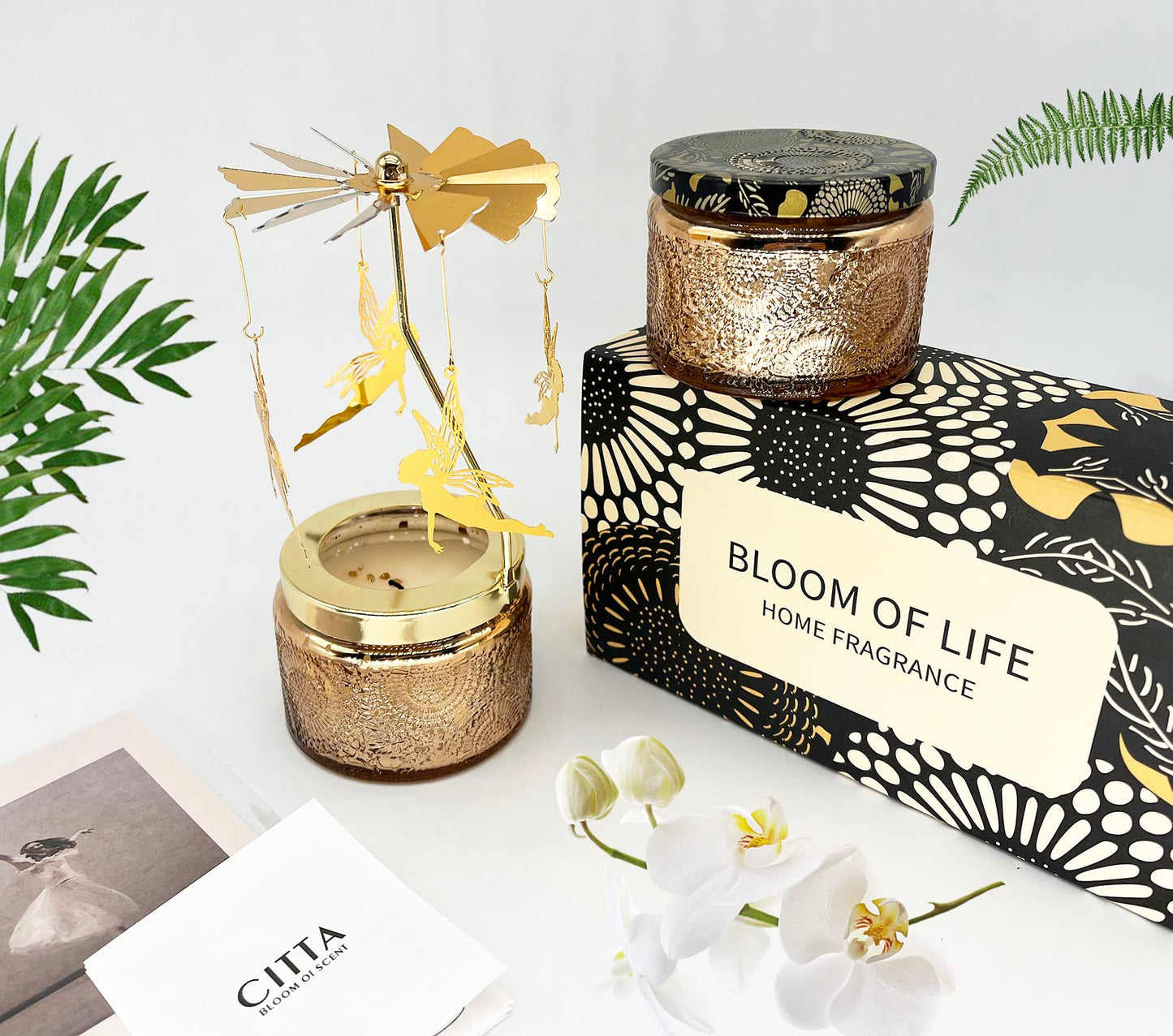 Funny Rotatable Scented Candles Decorative Soy Candle with Carousel Fairy Jar Candle Christmas Birthday Gifts for Women Unique Candle