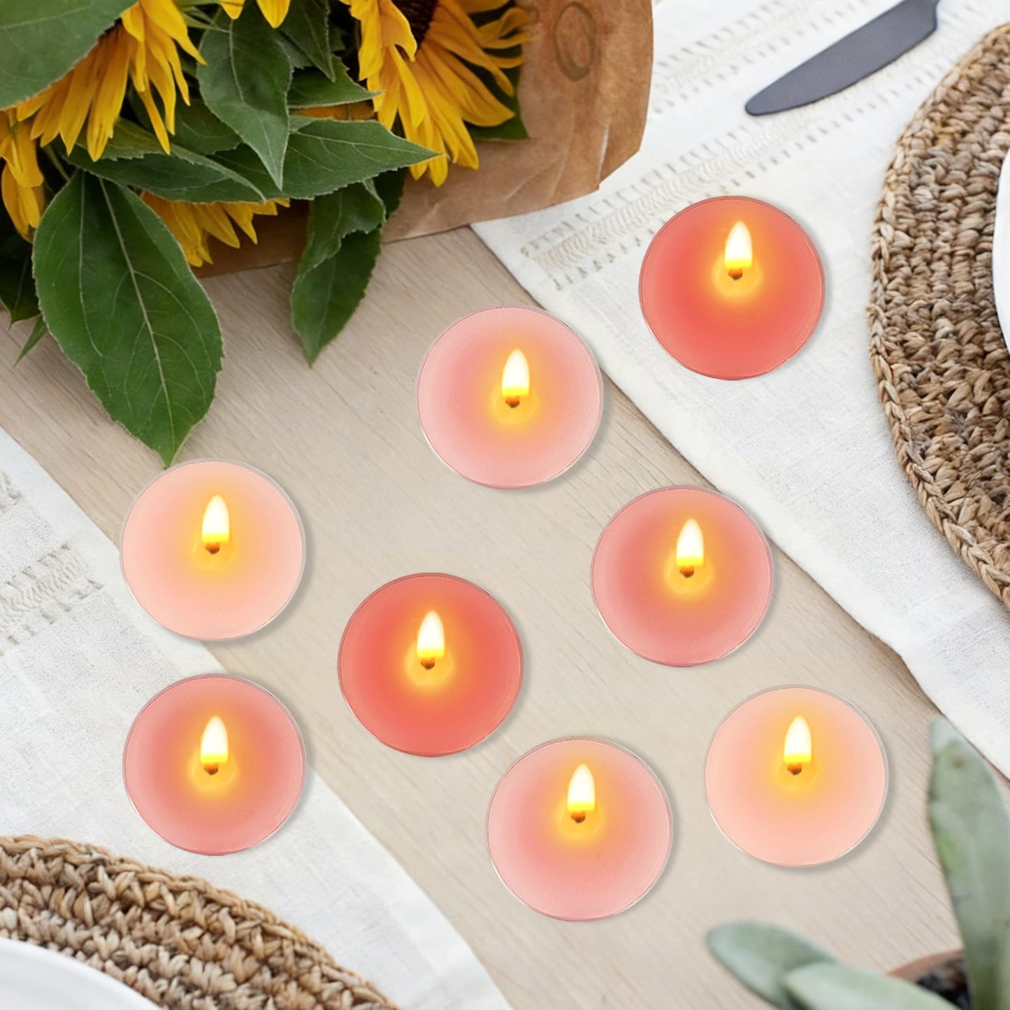 Rose Scented Tea Light Candles 12 Pack Gradient Pink Hand Poured Smokeless 4 Hours Clean Burning Small Round Tealight Candles for Mother's Day Meditation Romantic Dinners Wedding Cozy Evenings