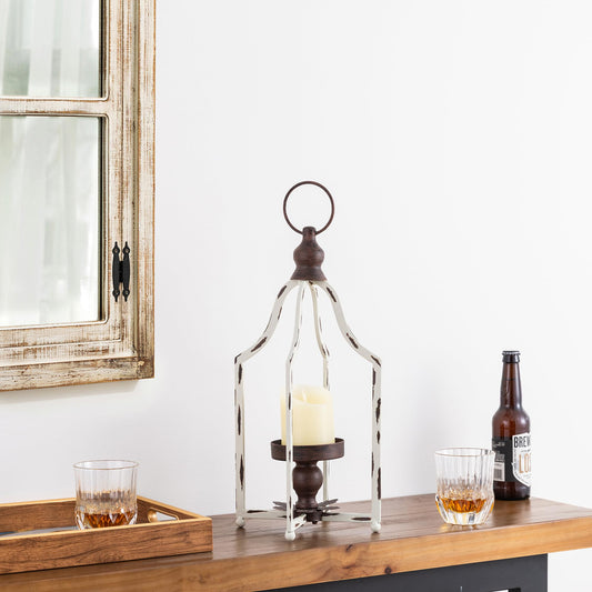 Glitzhome 16.5" H Lanterns Decorative Indoor Outdoor, Vintage Metal Lantern,Farmhouse Hanging Candle Holder for Living Room Mantel Patio Porch Garden Wedding & Holiday Decor