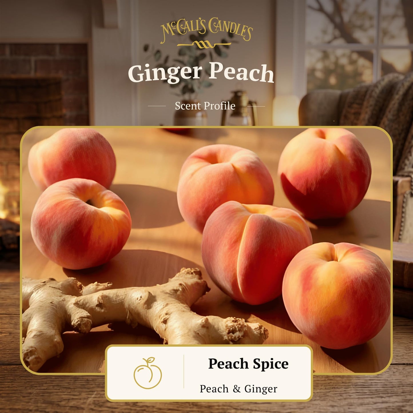McCall’s Candles | Ginger Peach | 26 oz Scented Candle | USA-Poured | Vintage Rustic Jar with Carrying Handle | Sweet Peach, Brown Sugar & Ginger Spice Fragrance