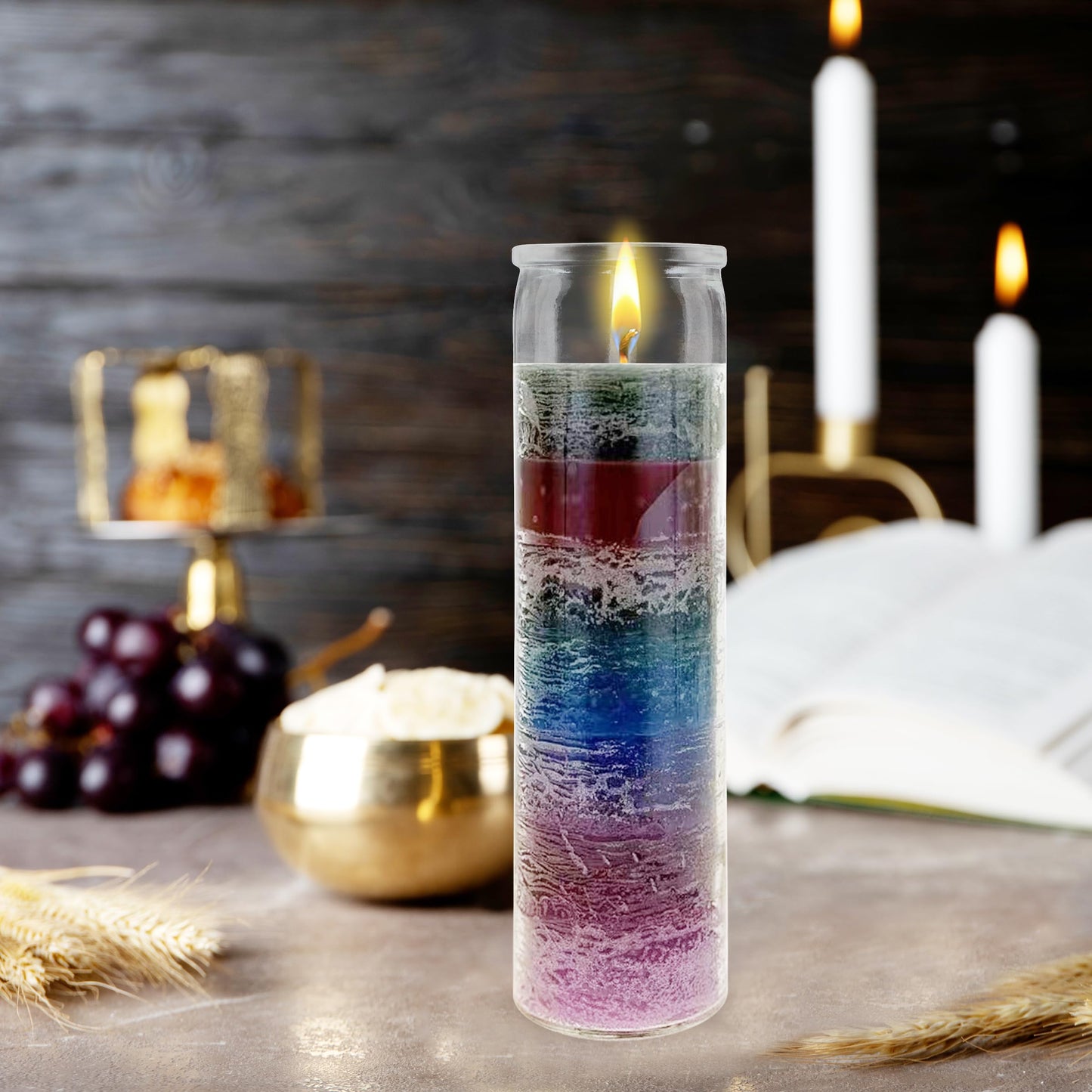 Mega Candles 6 pcs Unscented 7 Color Glass Devotional Prayer Candles, Hand Poured Wax Candle 2 Inch x 8 Inch, Sanctuary, Vigils, Prayers, Casting Chimes, Spiritual, Rituals, Spells, Wicca, Deities