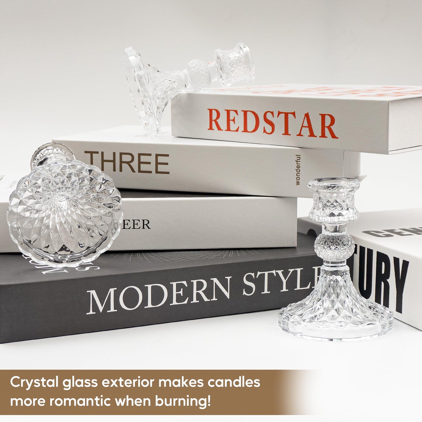 Glass Candlestick Holder Taper and Pillar Candle Holder Desktop Decoration for Wedding Dinning Party-3 Packs