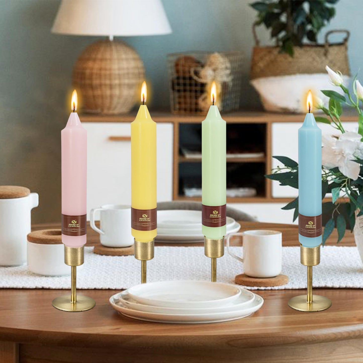 Pastel Short Taper Candle 7 Inch Candlesticks Unscented Dripless Tapered Candle Set for Home Decor Wedding Party Dinner Candles, 4 Pack