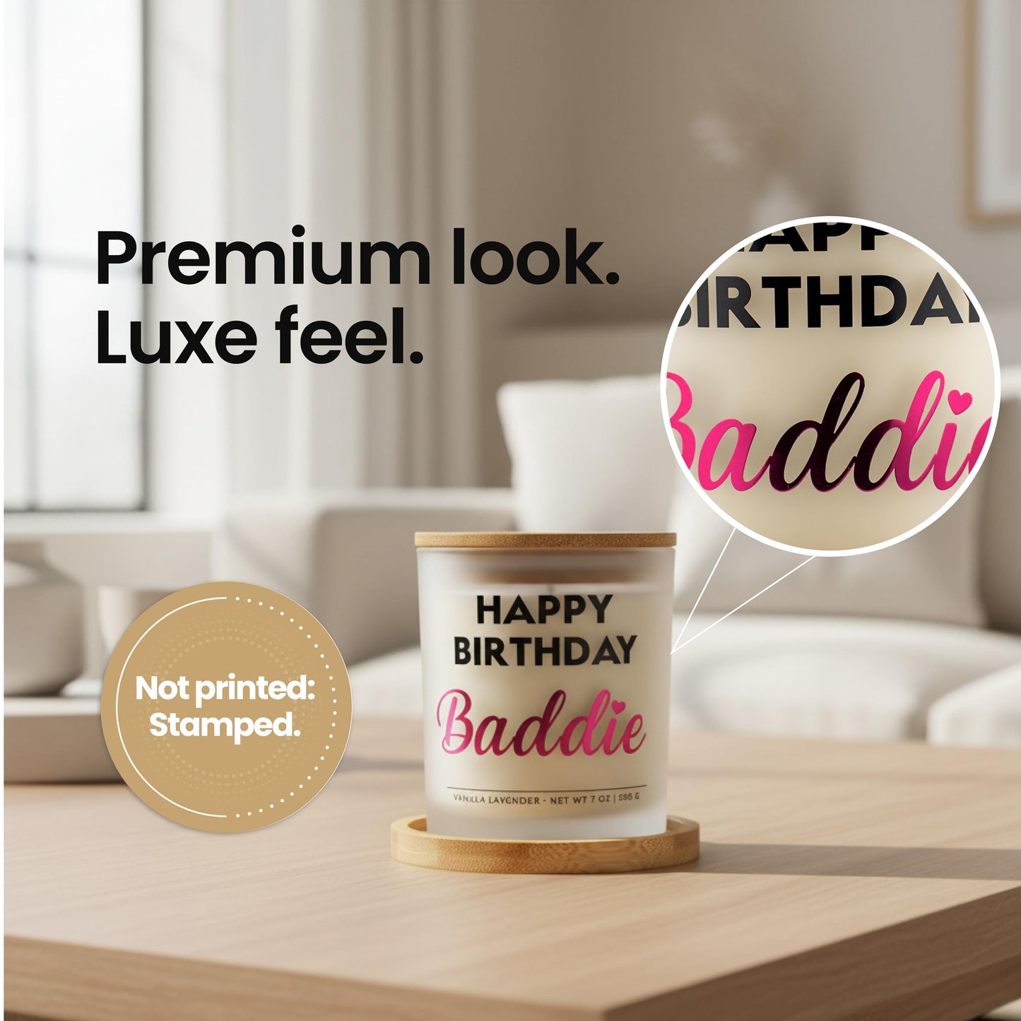 Best Friend Birthday Gifts for Women – Happy Birthday Baddie Soy Candle Gift Set, Vanilla Lavender, 50+ Hour Burn, Ready to Gift Box by Wick and Wit