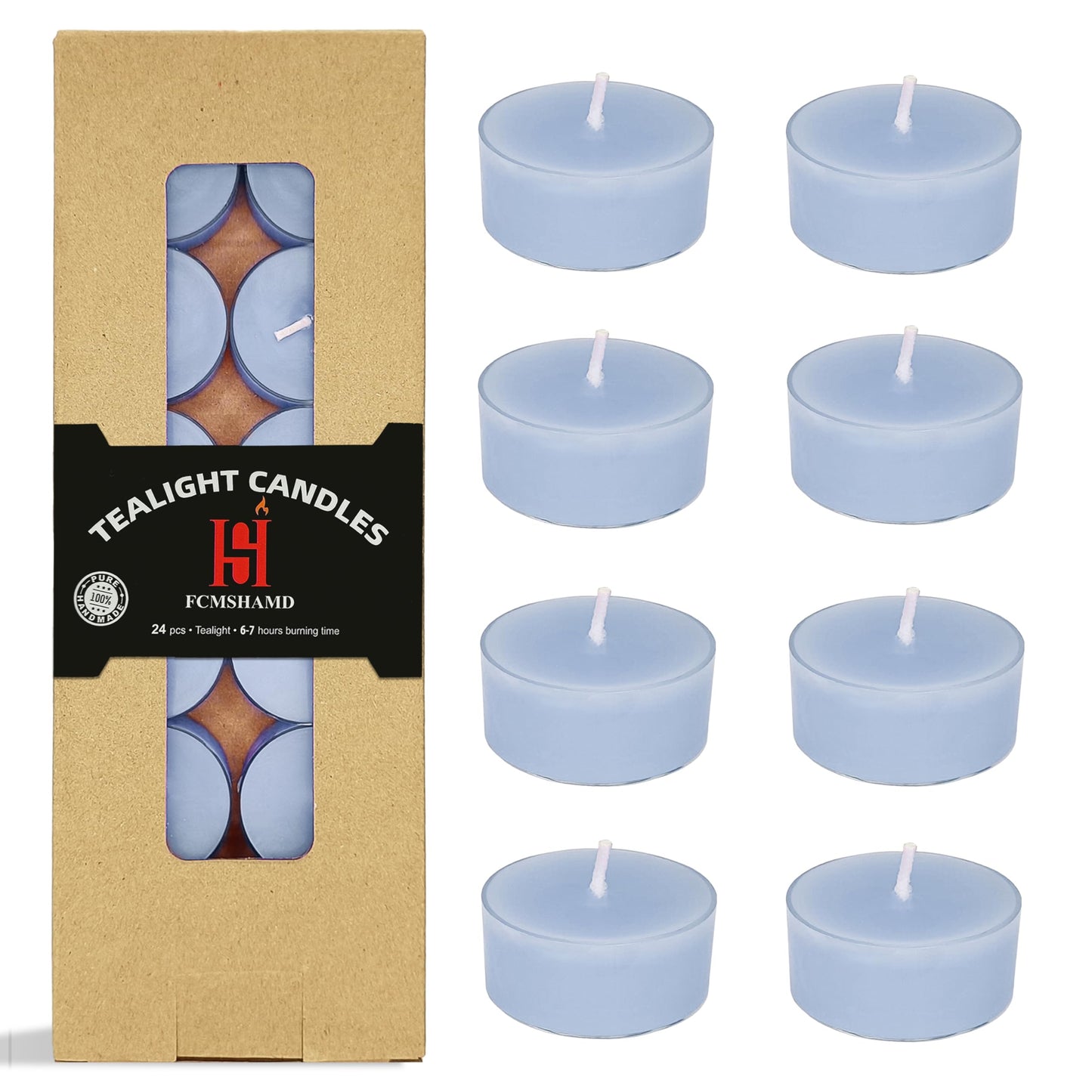 Blue Tea Lights Set of 24, Handmade Tealight Candles with Bluebell Scent, Long Burning Tea Candles, Tealights for Wedding Party Home Spa Decor Gift