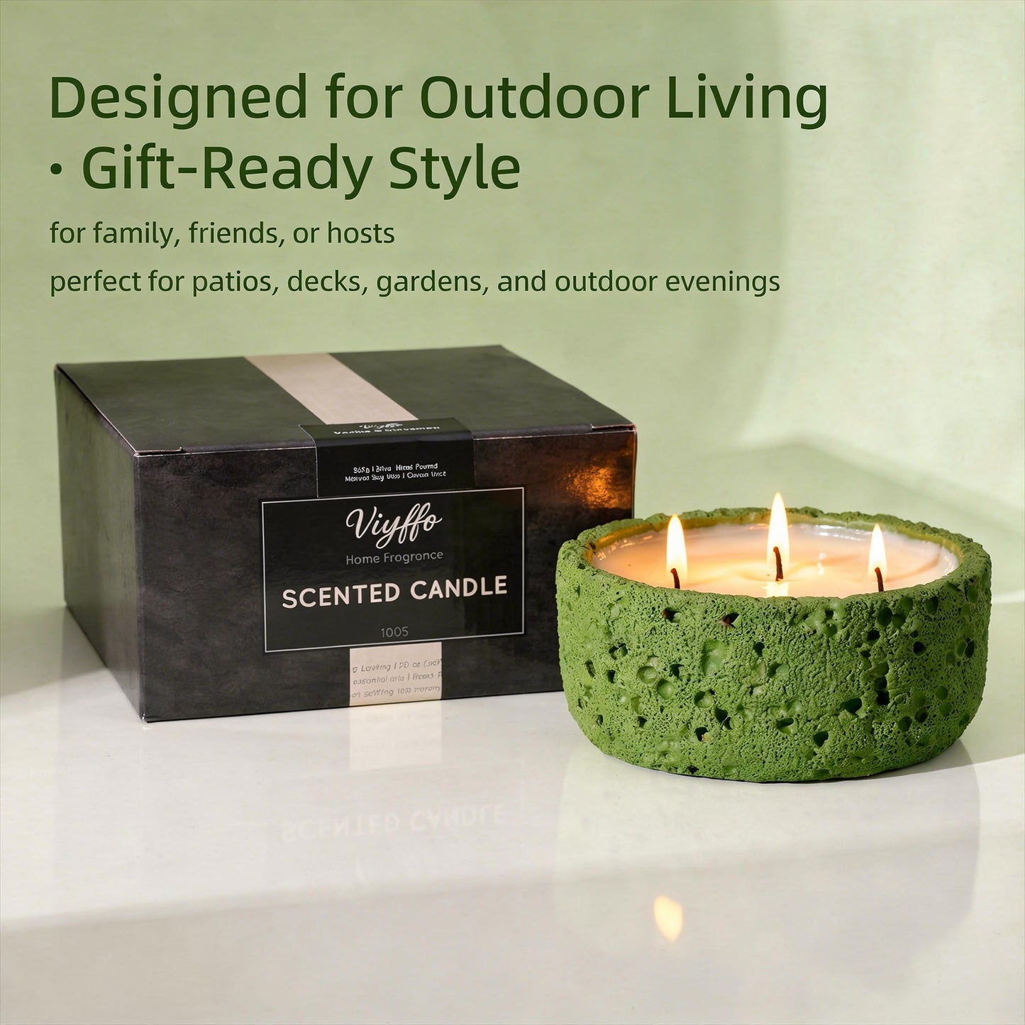 Viyffo 20oz Large Scented Candle – Woodland Breeze, 3 Wick Non Toxic Soy Candles for Women and Men, Elegant Matte Green Ceramic Jar, Luxury Home Fragrance, Elegant Outdoor Décor & Spring Gift