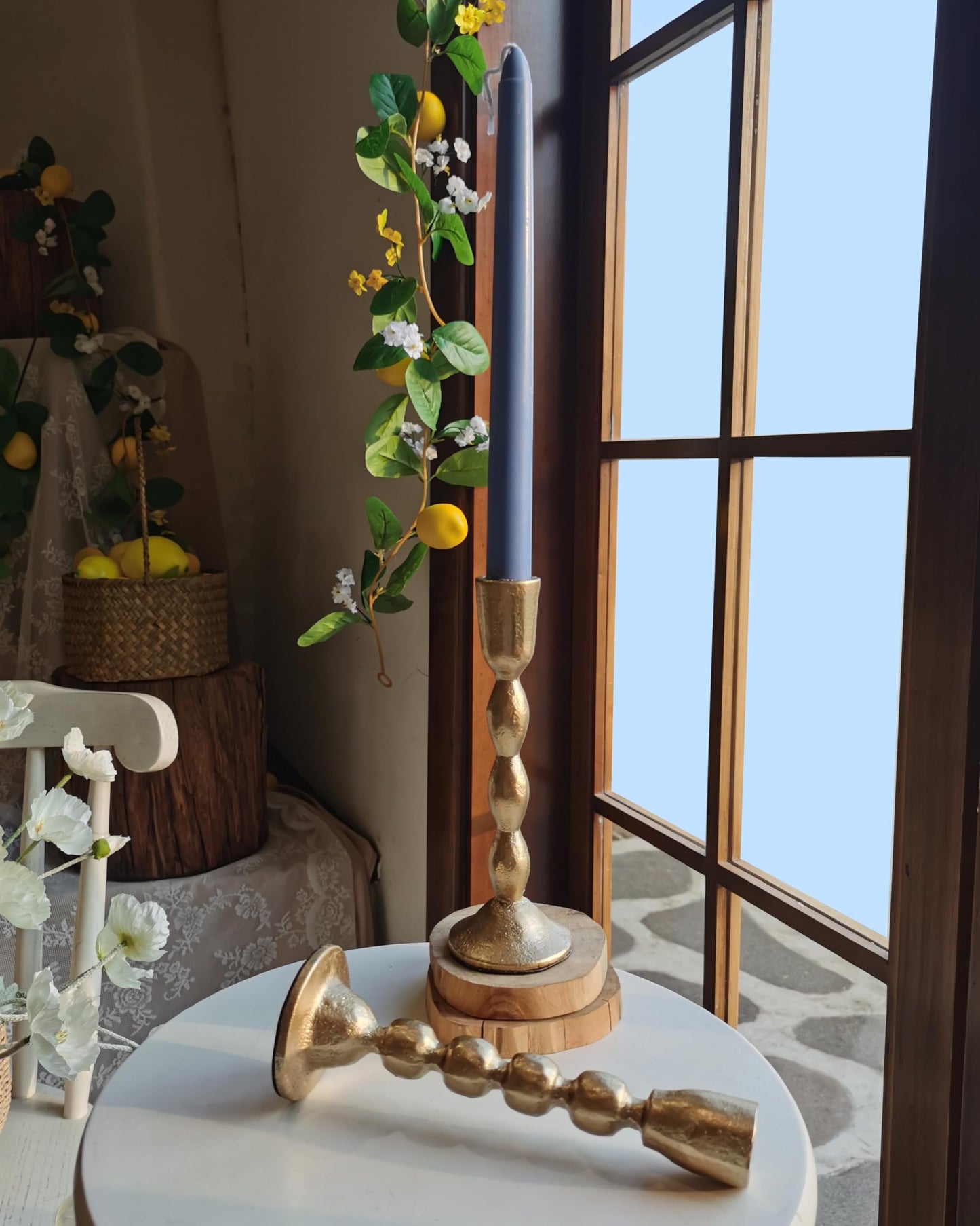 Antique Iron Taper Candle Holders - Set of 2 Decorative Candlesticks, Brass Finish Candle Stand for Weddings, Dining, and Parties