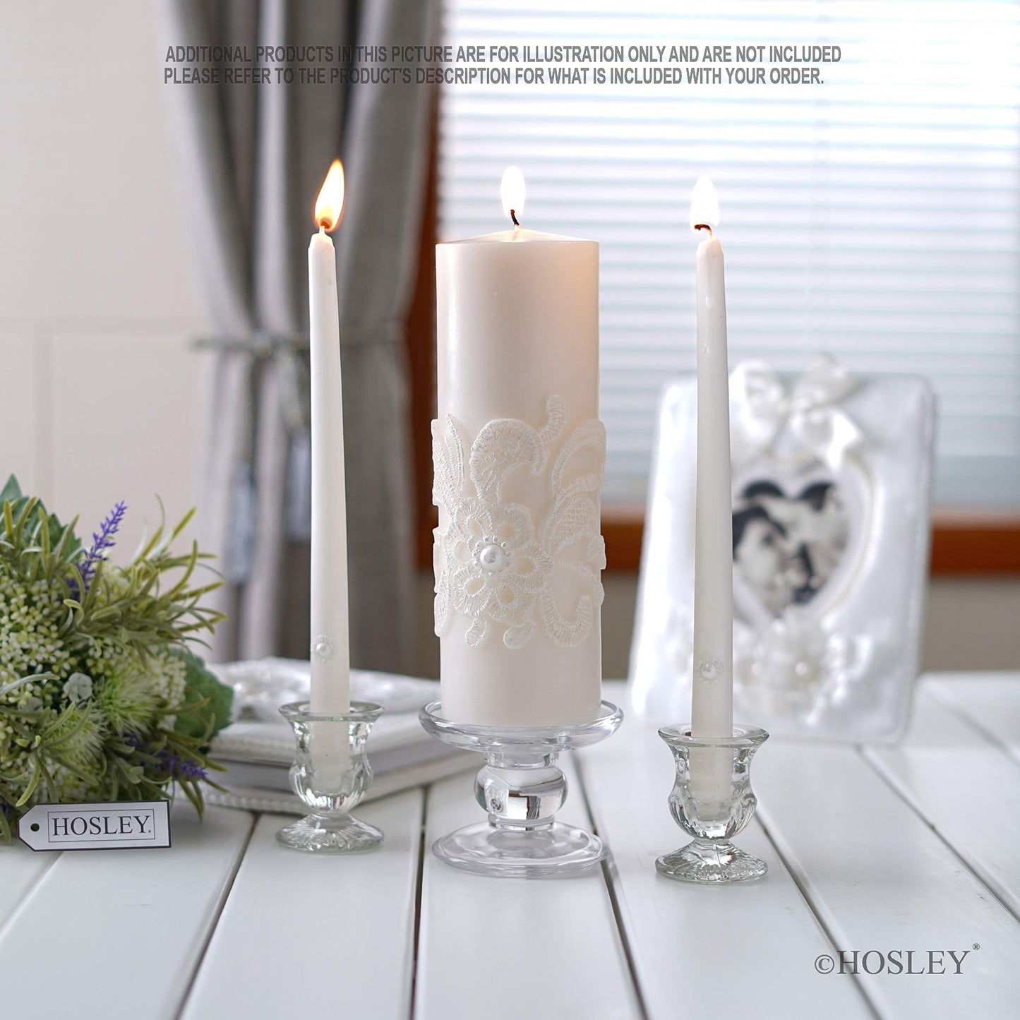Hosley Gold Metal Unity Candle Holders Set for Wedding Ceremony, Includes 1 Pillar and 2 Taper Candles and one Metal Holder