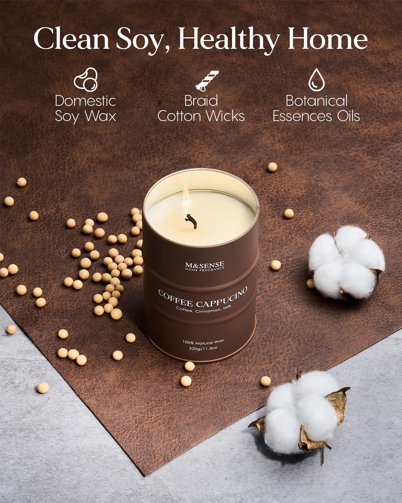 M&SENSE Coffee Cappuccino Scented Candles, Christmas Soy Wax,Christmas Decor Candle 11.3oz 70 Hours Long Lasting Burning, Strong Coffee Aroma Candle Unique Housewarming Appreciation Gifts