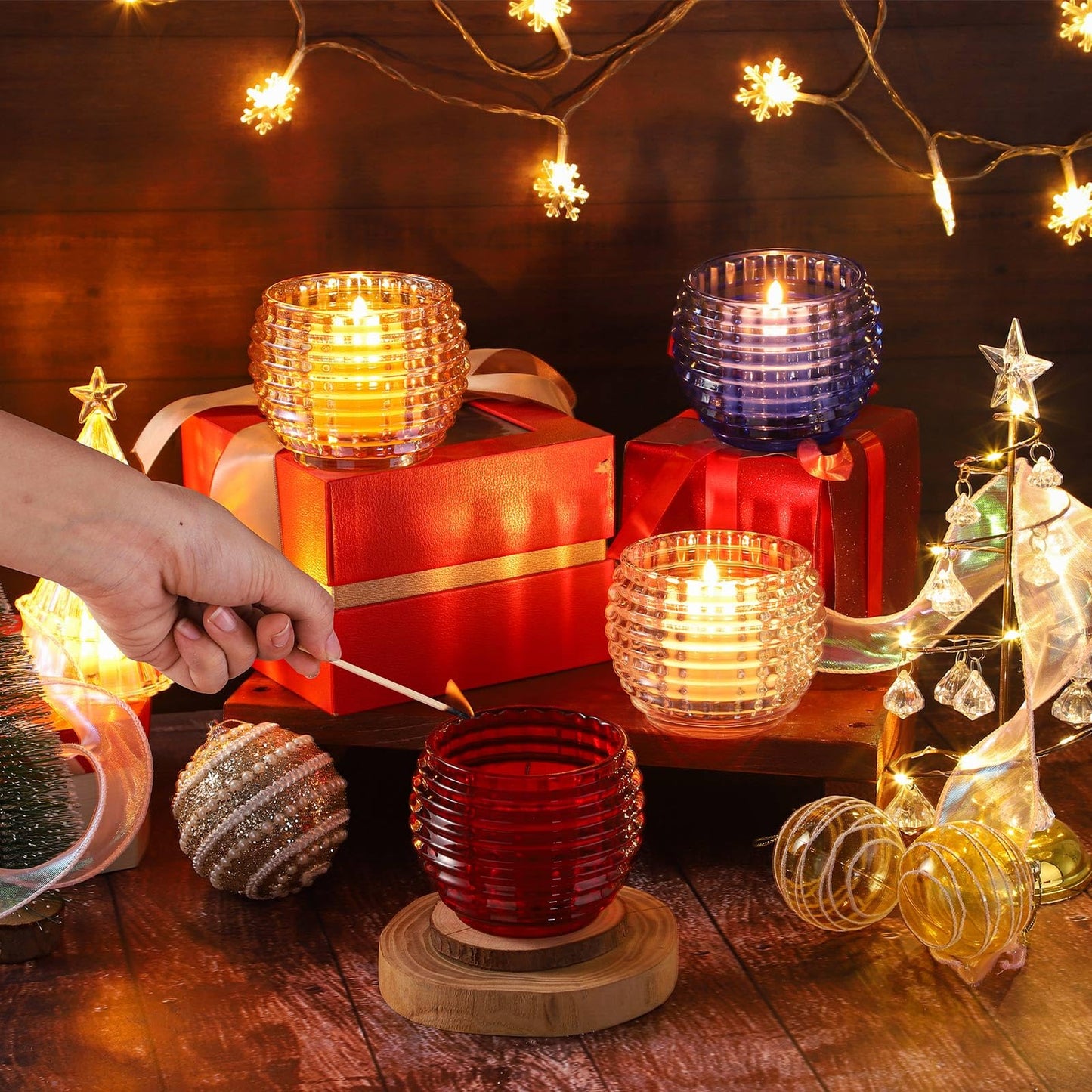 TkoYuHm 2 Pack Red Glass Votive Candle Holders for Home Decor Round Bubble Tea Light Holder for Valentine’s Day Table Centerpiece Wedding