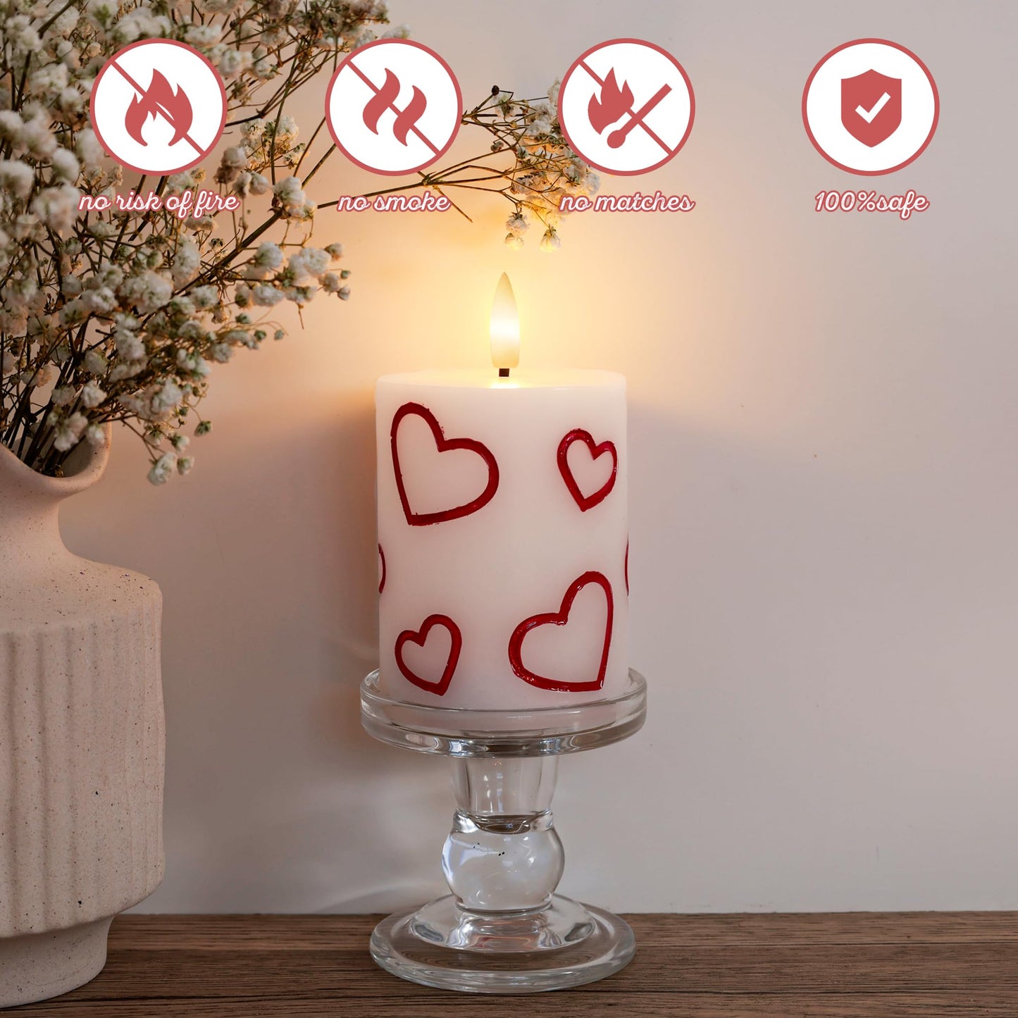 AFINETH Valentines Day Heart Candles, Real Wax Flameless Pillar Candles with Remote, Real Wax Flickering LED Pillar Candles Valentine's Day Candles Gifts for Her Him Wife Mom Home Party Decor, 3 Pack