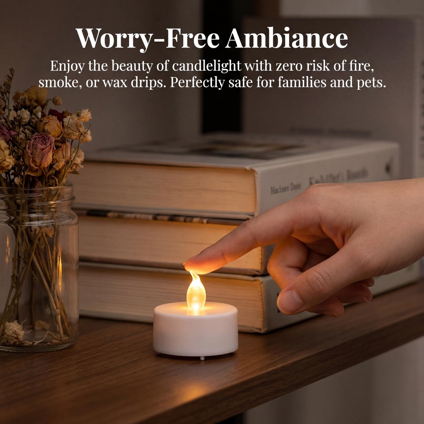 Boakboary Tea Lights Flameless Battery Operated Candles-100Pack LED Flickering Votive Candle Long Lasting 200 Hours, Realistic and Bright for Seasonal Festive Celebrations Decoration Warm White