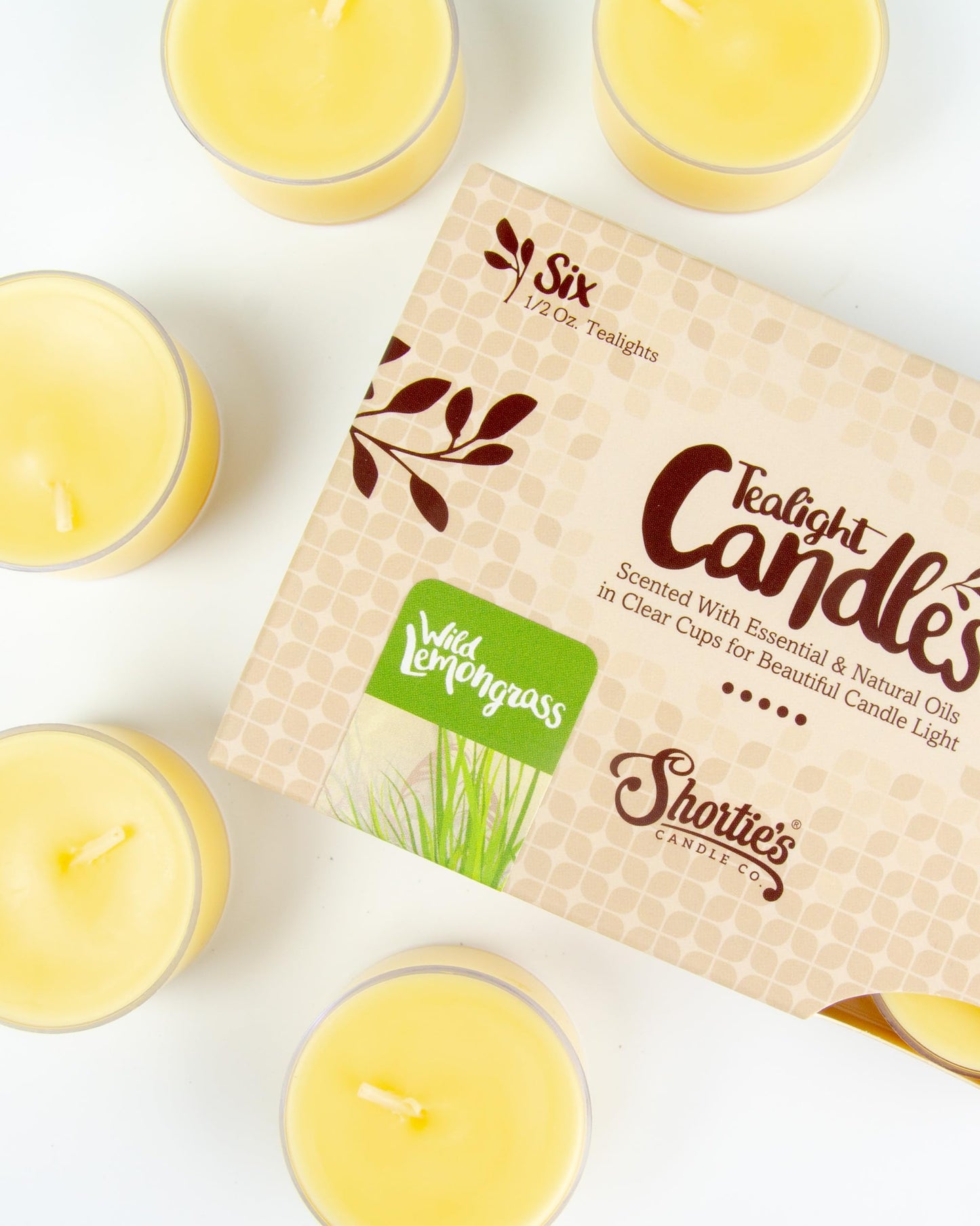 Wild Lemongrass Premium Tealight Candles - 6 Yellow Highly Scented Tea Lights - Beautiful Candlelight - Made in the USA - Fresh & Clean Collection