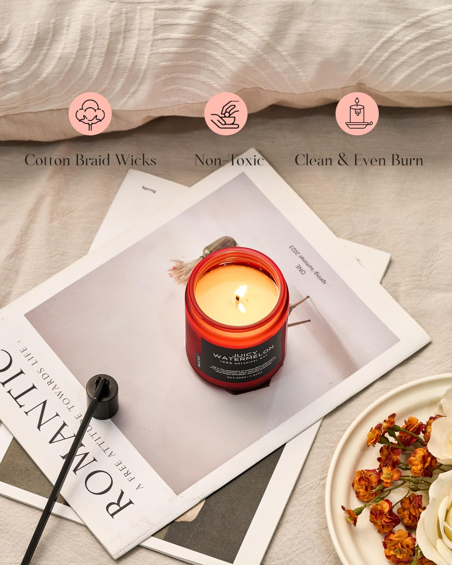 M&SENSE Juicy Watermelon Scented Candles for Home, 7.05oz Natural Soy Wax, 50 Hours Slow Burning, Non Toxic Organic Candles, Fruit Scent Aromatherapy Home Fragrance for Housewarming Gifts