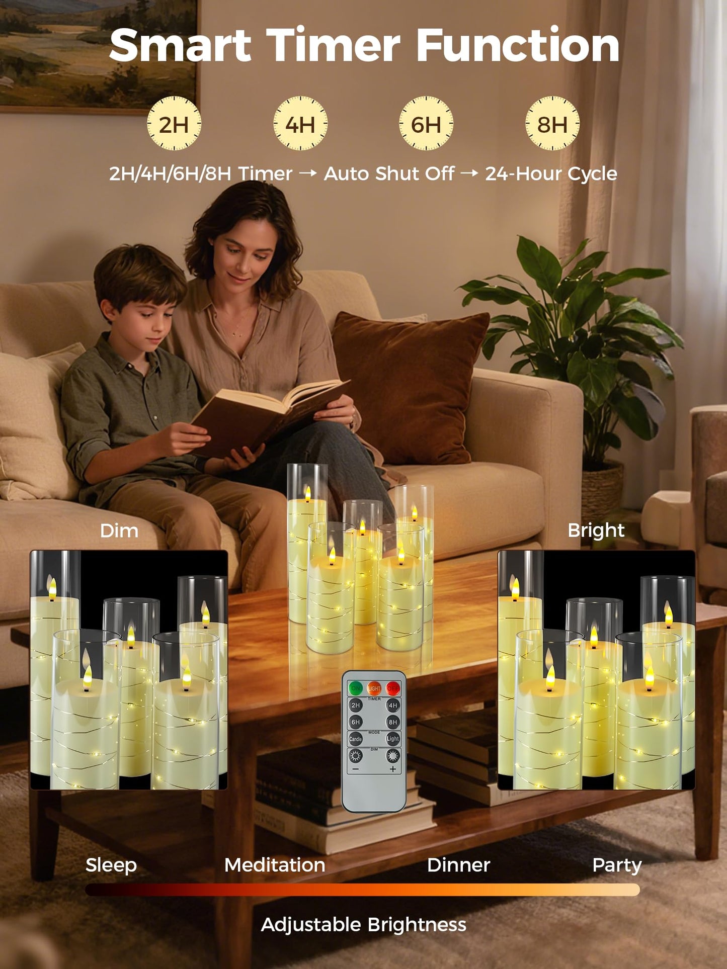 uuffoo 5 Pcs Flameless LED Candles with Timer Remote Flickering Flameless Candles with Embedded Star String, 3D Wick Acrylic Battery Operated LED Pillar Candles for Wedding Party Home Decor