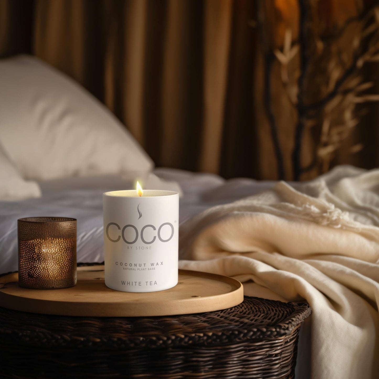 COCO by Stone 6.5oz Candle, Coconut Apricot Wax Candle for Home (White Tea), Home Fragrance Product, 1-Wick Candle, Enhances Indoor Aroma, Vegan & Cruelty-Free, Clean Burning, Hand-Poured