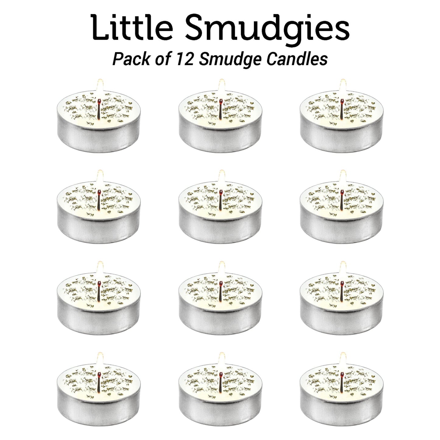 SOUL STICKS 12 Pack Little Smudgies Tealight Candles Smudge Candle for Cleansing House, Meditation, Chakra Healing | Made with Crystals and Herbs (White Sage & Eucalyptus)