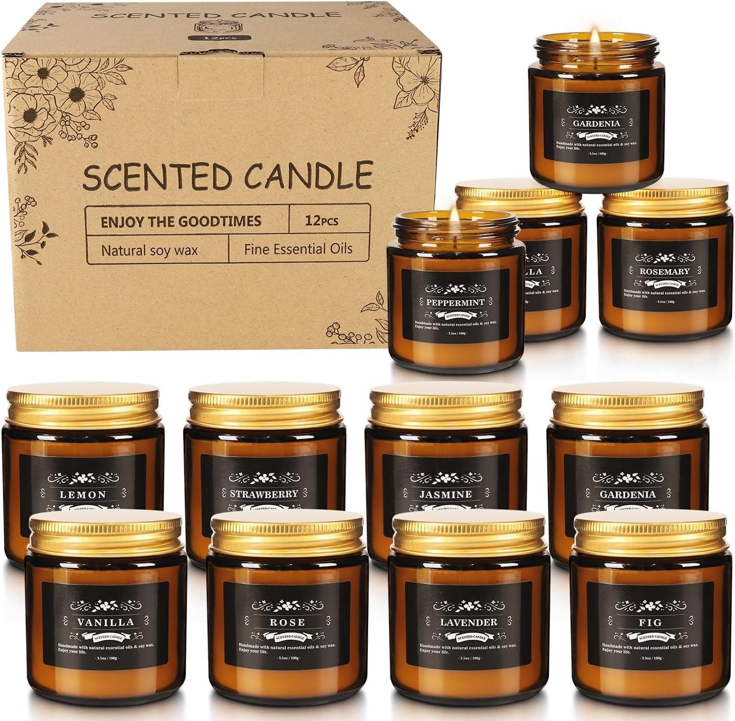 YOROXRG 12 Pcs Scented Candles with Added Natural Essential Oils, 3.05oz, Suitable for Various Festivals, Parties, Yoga, and Home Scene