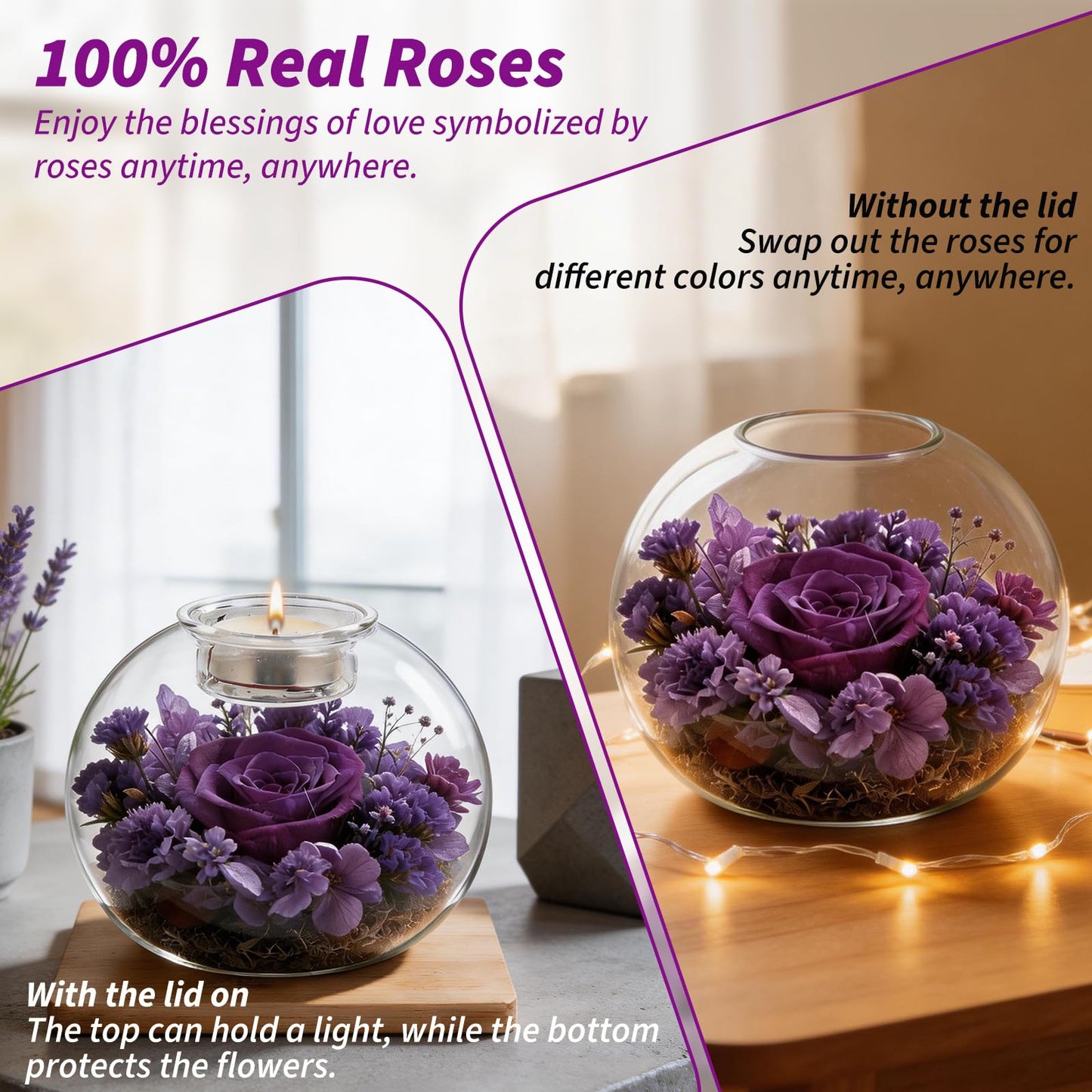 DDXXZHU Gift for Women Preserved Rose Flowers Glass Candle Decor Eternal Love Preserved Flower Gift Birthday Flowers for Women Delivery Prime Set Perfect Glass Flowers(Champagne)