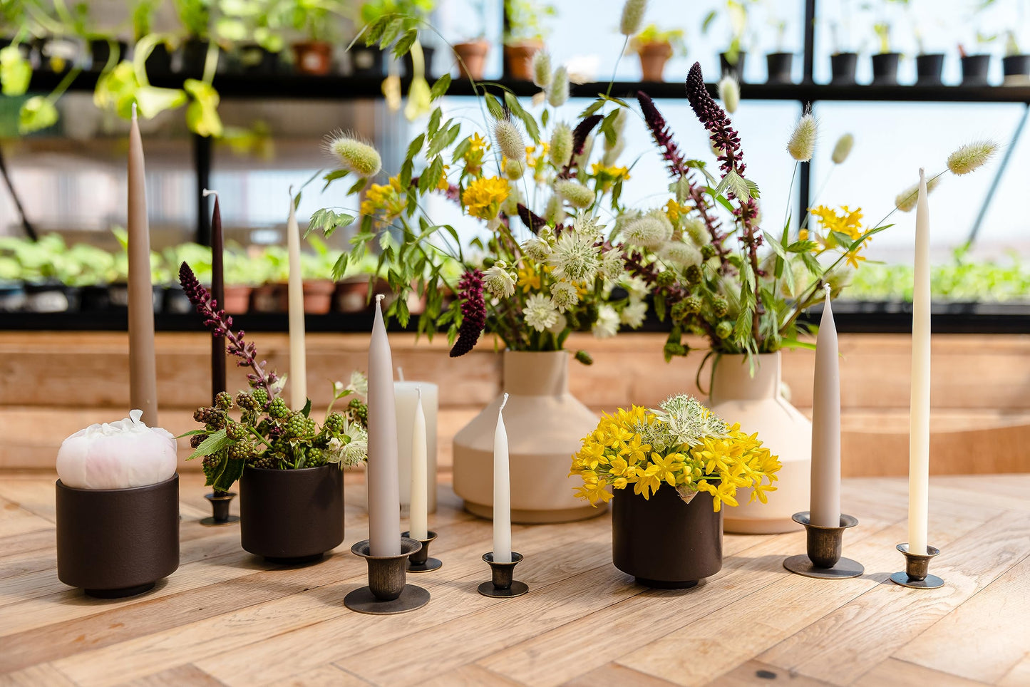 Kunstindustrien® Taper Candles – Set of 4, 13.8" – Made in Denmark, Long Burning Candles 15h, Unscented & Smokeless Candlesticks – Elegant Tall Candles for Weddings, Dinners & Home Decor (Nougat)