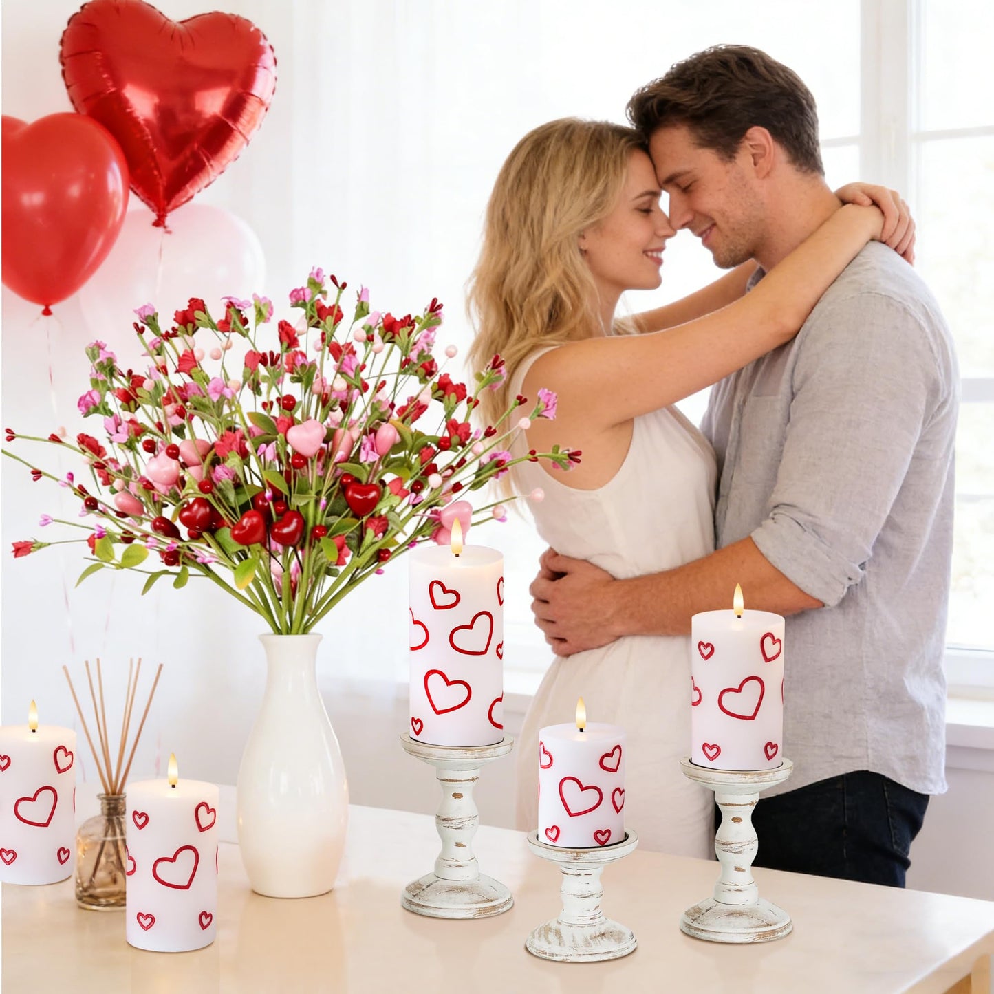 AFINETH Valentines Day Heart Candles, Real Wax Flameless Pillar Candles with Remote, Real Wax Flickering LED Pillar Candles Valentine's Day Candles Gifts for Her Him Wife Mom Home Party Decor, 3 Pack