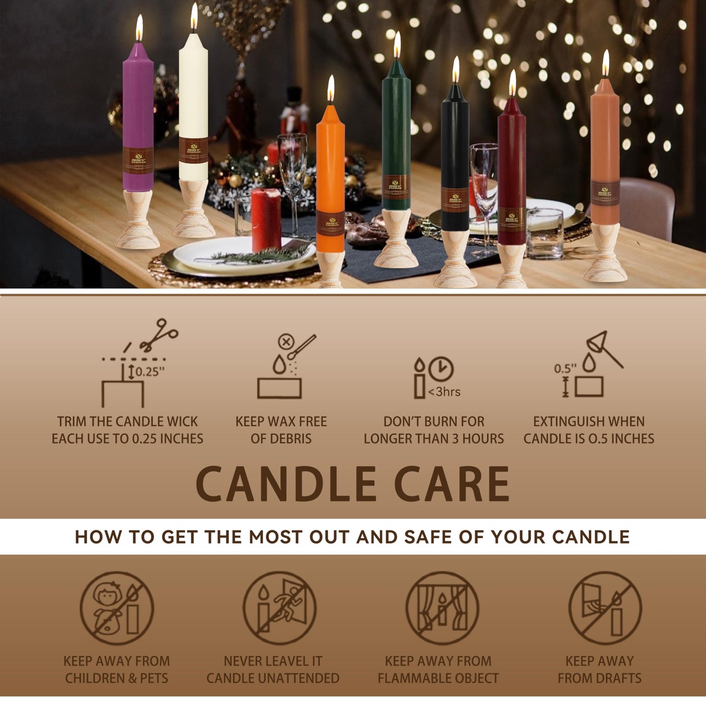 4 PCS Short Taper Candles Brown Candle Tapers Candle Sticks 7 inch for Dinner Household Wedding Party Home Décor Candles