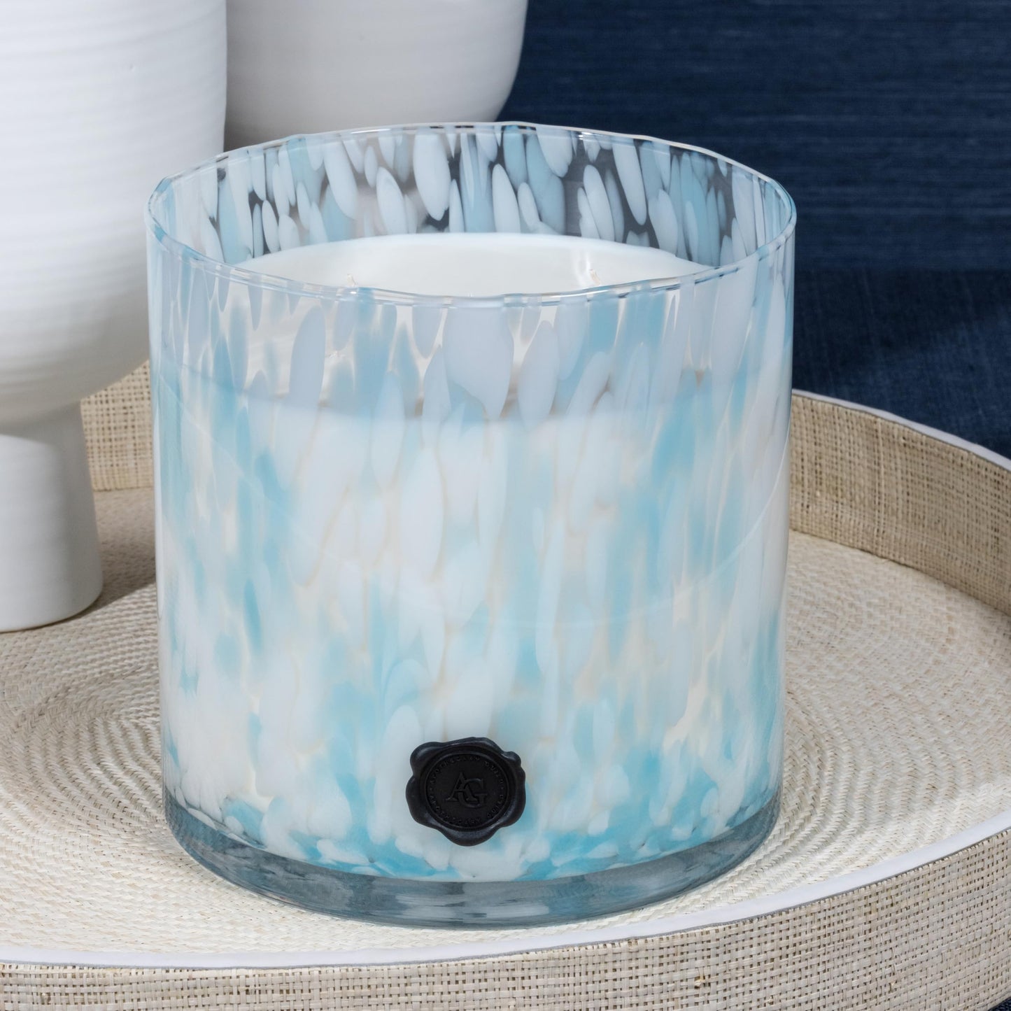 Zodax Apothecary Guild Apothecary Guild Opal Glass Five-Wick Candle Jar 8 in x8 in 250 Hours Burn Time Aqua Blue Sunset Beach