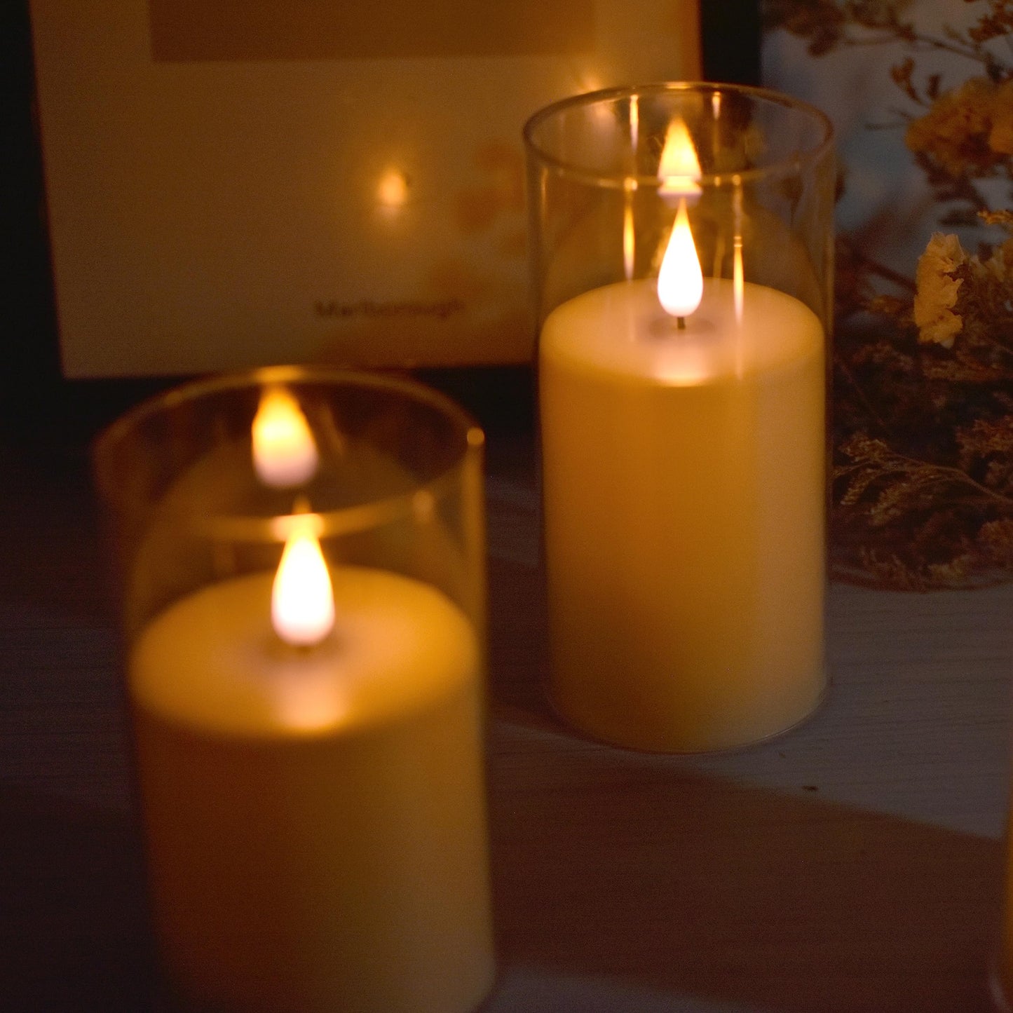 NICEME Flickering Flameless Candles with Remote Control Timer Unbreakable Acrylic Battery Operated LED Candles with Flickering Flame 3D Wick for Romantic Ambience Home Decor Set of 3, D3” xH6”