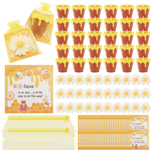 SRCVYLT 60 Sets Bee Themed Candle Set for Shower Party Favors Cute Honey Jar Candle with Thank You Tags Organza Bags Daisy Candles Shower Gifts for Guest Gender Reveal Party Decoration Gifts