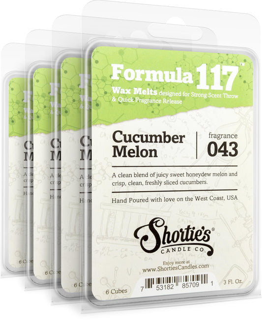 Shortie's Candle Company Cucumber Melon Premium Wax Melts 4 Pack - 12 Oz., Strong & Long Lasting, Non-Toxic - Made with Essential & Natural Oils - Formula 117