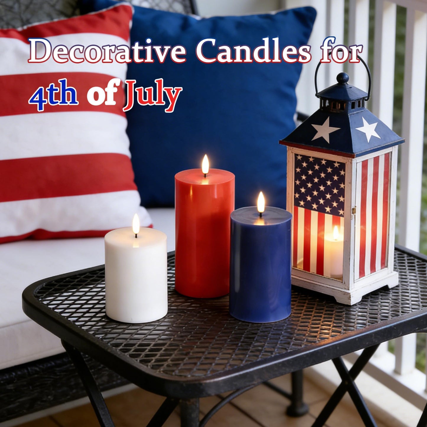 JOIONE 4th of July Red White and Blue Flameless Pillar Candles with Remote, 3 Pack Patriotic Battery Operated Real Wax LED Candles, Perfect for Independence Day Home Decorations Fireplace Table