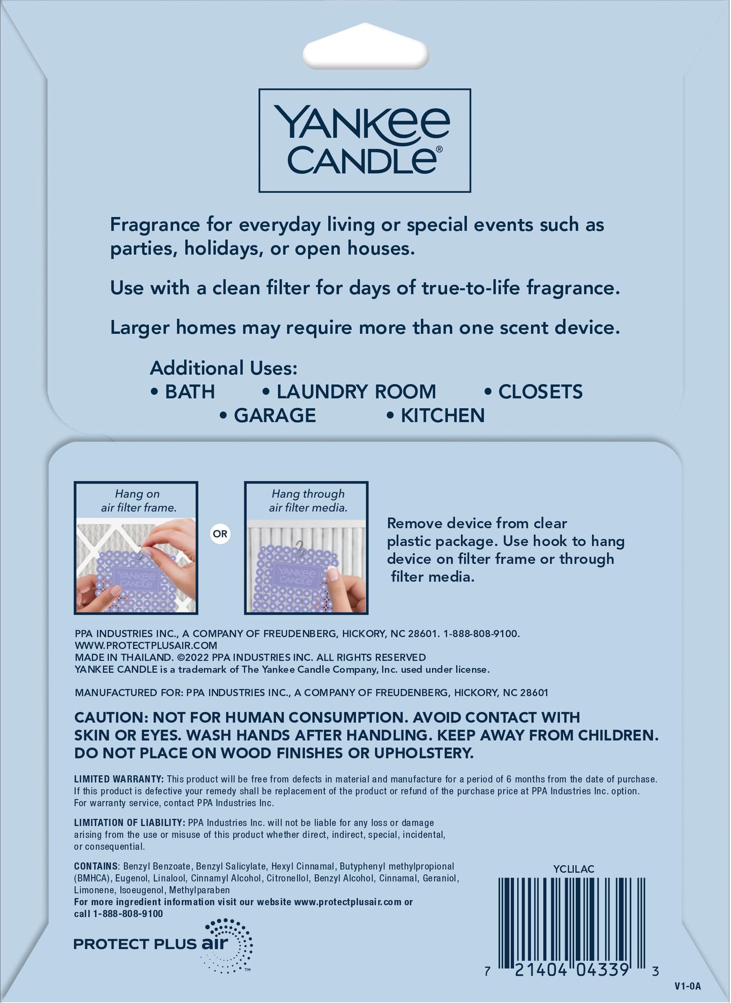 Yankee Candle Whole Home Air Freshener, Long Lasting Odor Eliminating Fragrance for Home, Continuous Room Freshener, Lilac Blossoms (Pack of 1)