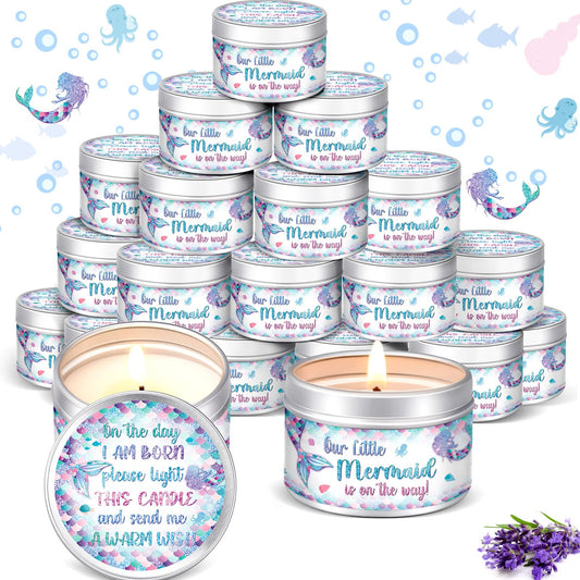 MTLEE 24 Pcs Mermaid Baby Shower Party Favors Candles Lavender Scented Baby Shower Favors for Guests Rustic Tealights Candles Gender Reveal Return Gifts (1.2 oz, Colorful)