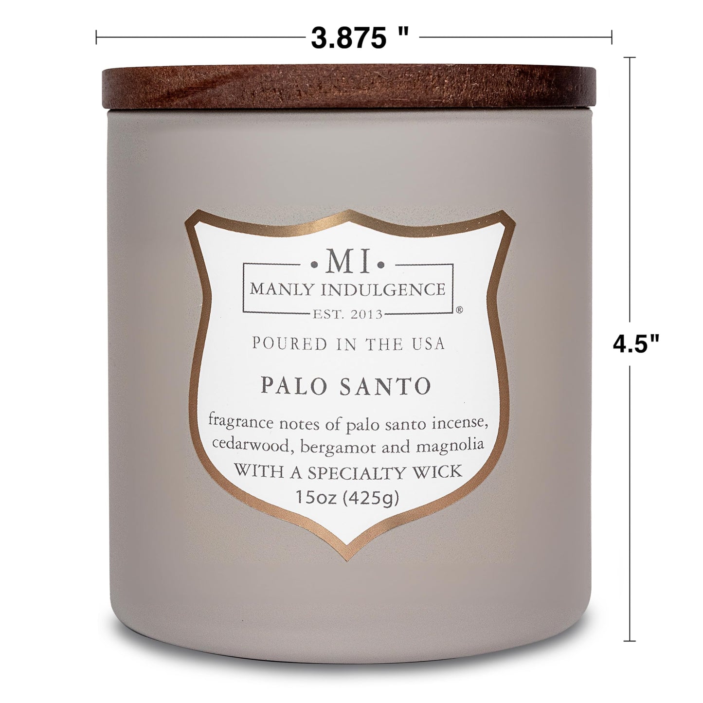 Manly Indulgence Palo Santo Scented Candles for Men, 15 oz Wooden Wick, Premium Soy Blend Wax, 60H Burn, Candles for Home Scented - Made in The USA