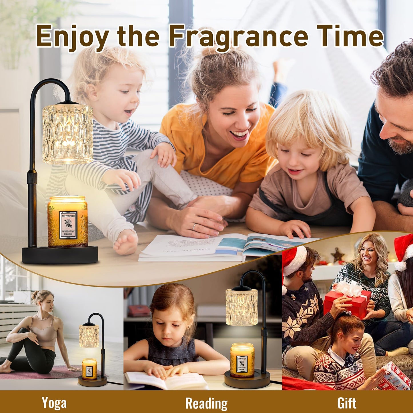 Briever Dimmable Candle Warmer Lamp with Timer, Height Adjustable Electric Candle Wax Warmer, Christmas Birthday Gifts for Women Mom, House Warming Gifts New Home Decor, Black Base with Glass Shade