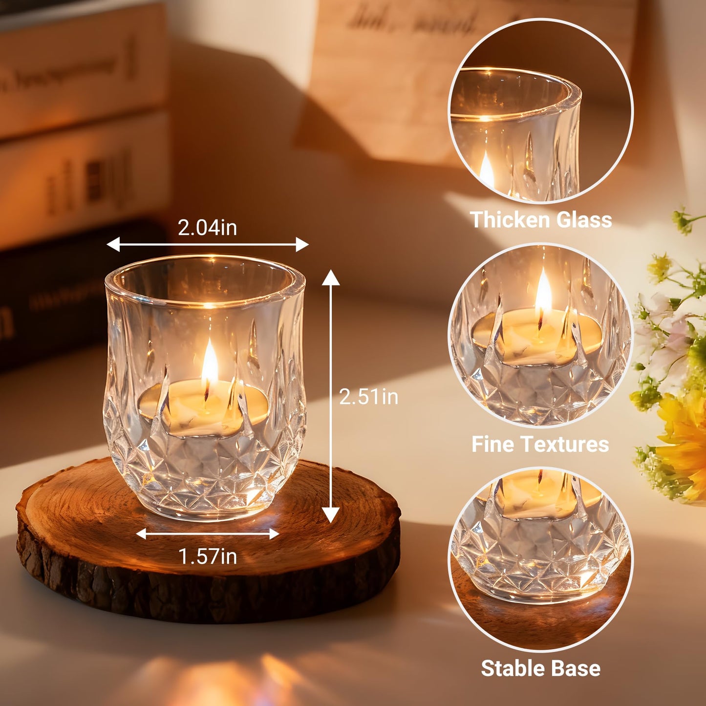 12 Pcs Votive Candle Holders, Clear Glass Tea Lights Candle Holder in Bulk for Table Centerpiece, Tealight Candle Holders for Wedding, Party, Home, Bridal Shower, Birthday