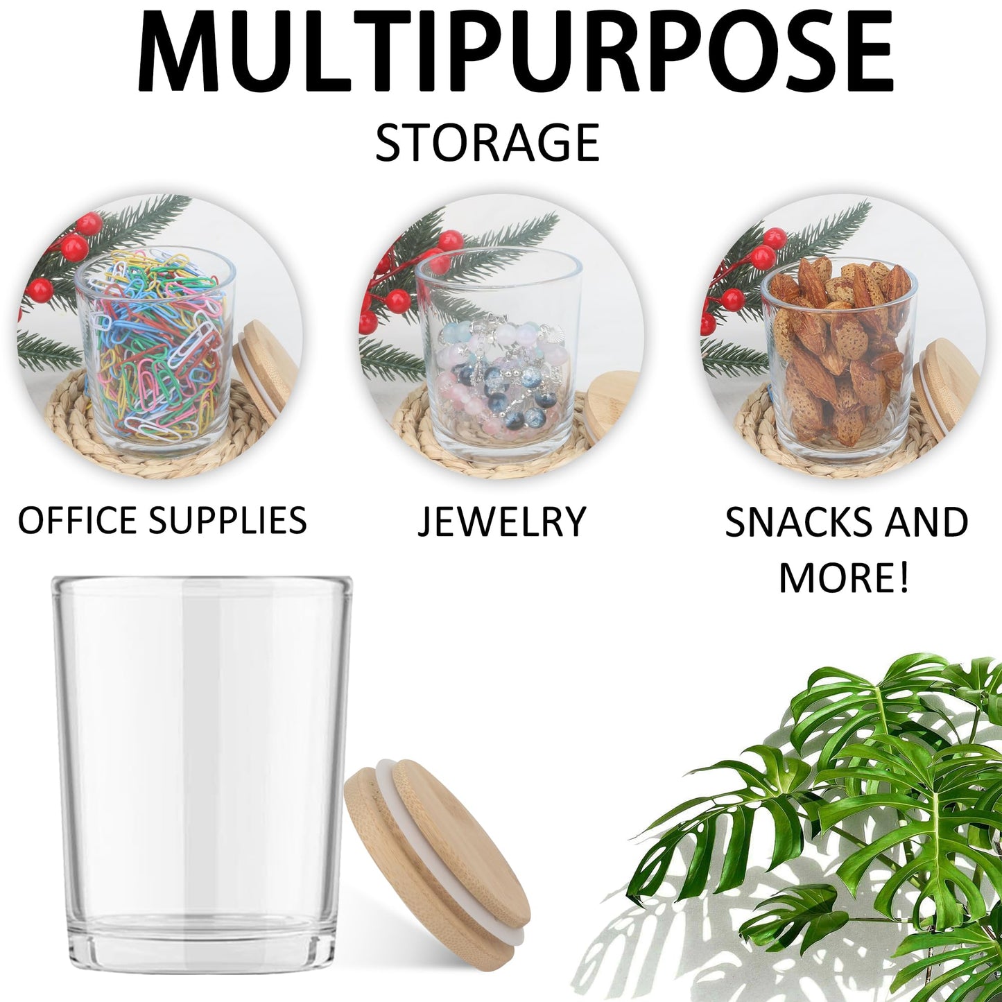 MILIVIXAY 12 Pack 10 OZ Clear Thick Glass Candle Jars with Lids - Bulk Empty Candle Jar for Making Candles - Spice, Powder Containers.