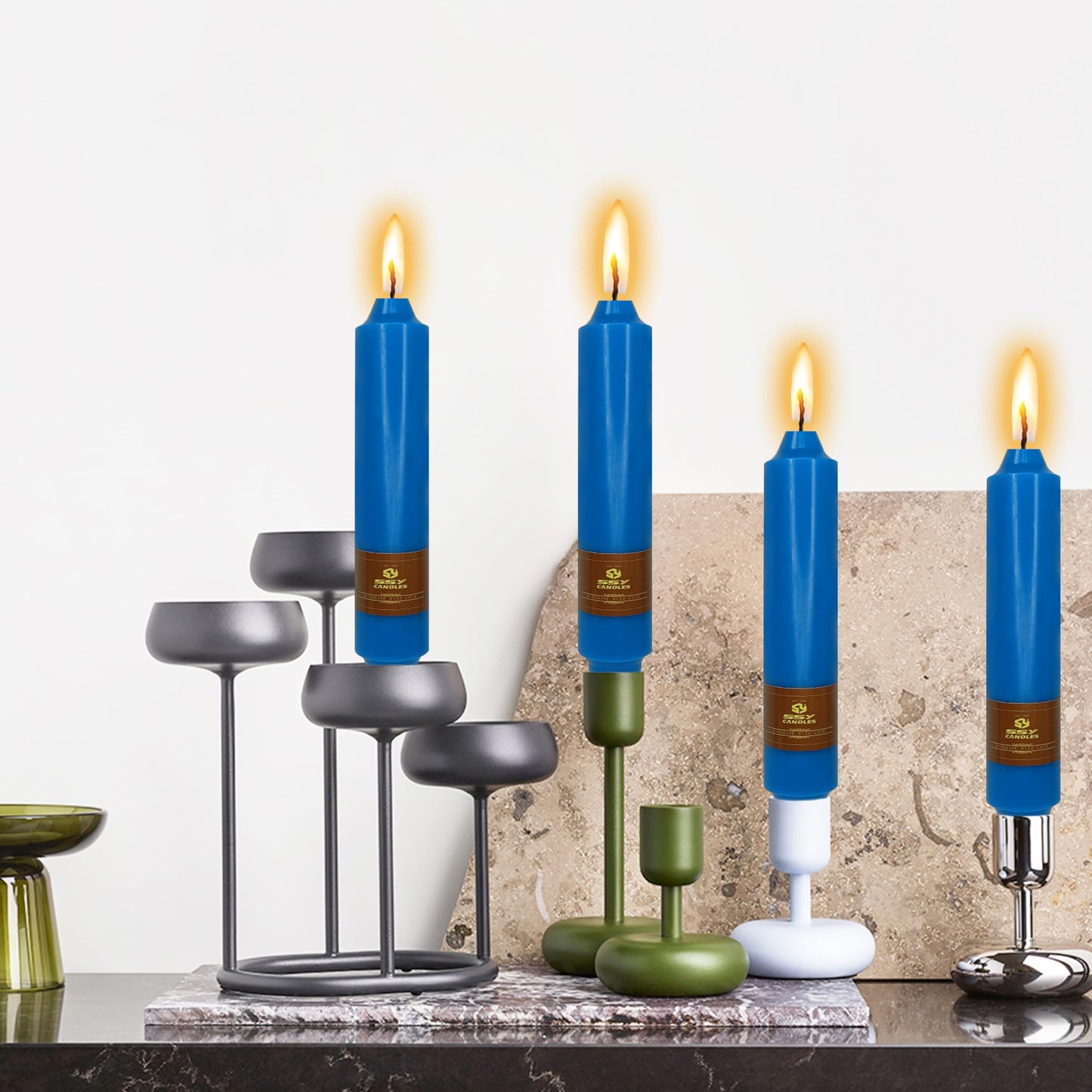 4 PCS Dark Blue Taper Candles 7 inch Short Taper Candle Unscented Candlesticks Smokeless Candle Sticks for Dinner Wedding Home Decoration Candles