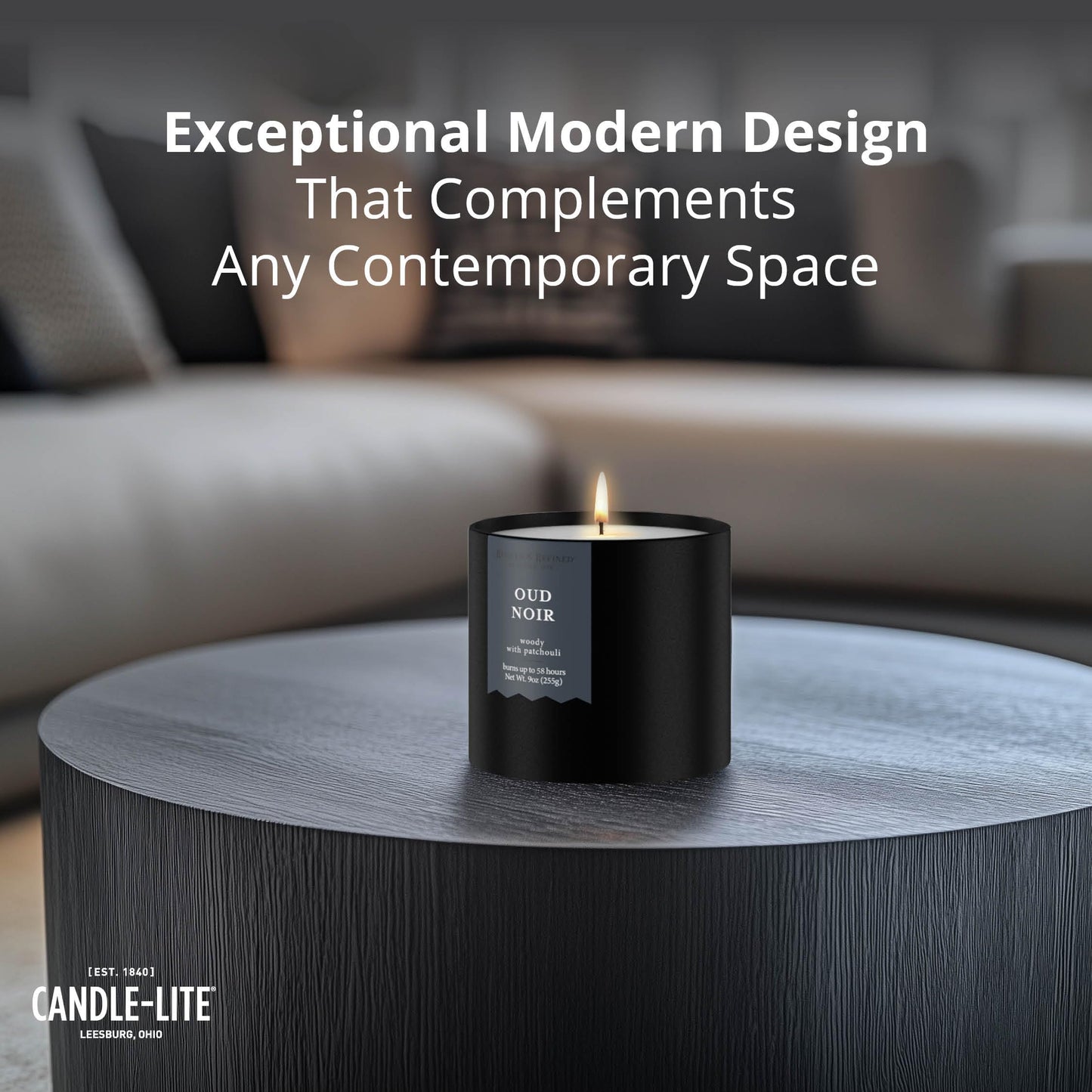 Candle-lite Rugged & Refined Scented Candle for Men, Oud Noir, 9 oz Tin, Poured in The USA, Masculine Fragrance, 1-Wick, 58 Hours of Burn Time, Ideal Gift for Man in Your Life & Father's Day