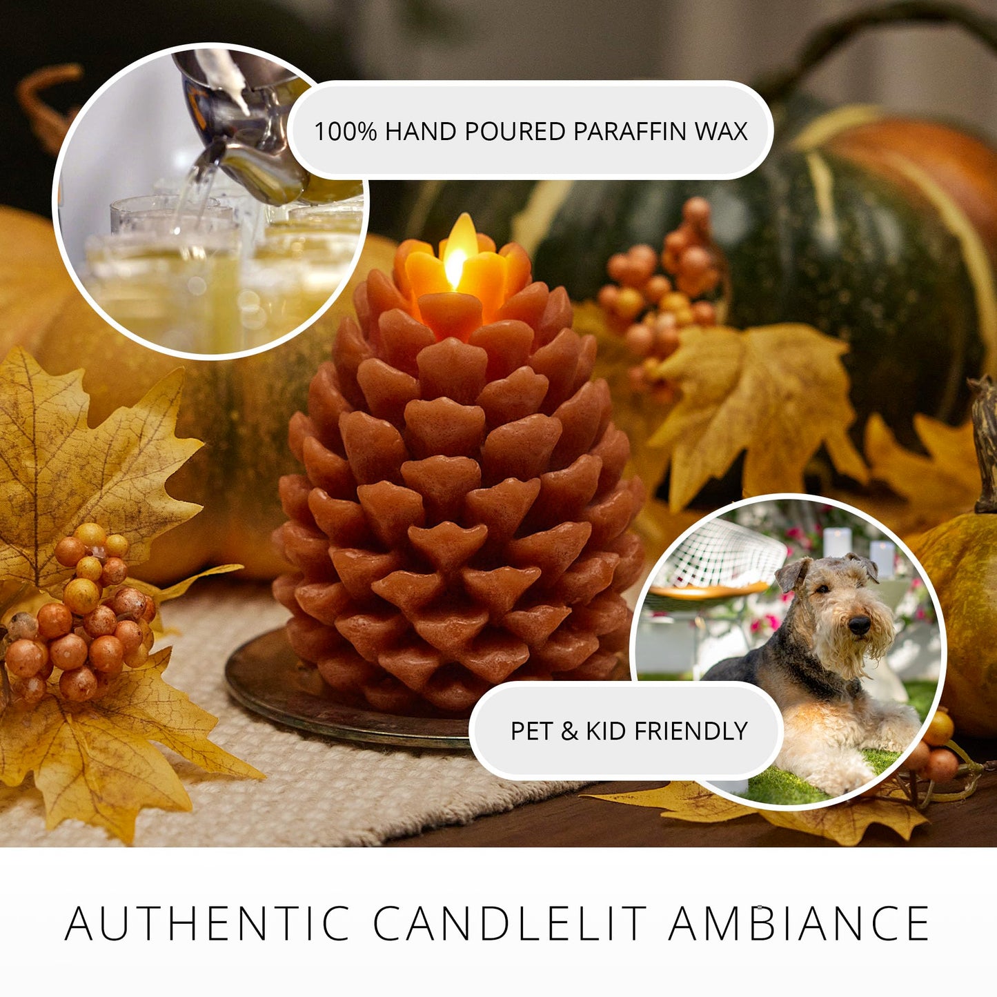 Luminara Pinecone Flameless Candle Adobe Chalky Finish Pine Cone Figural, Real Wax Unscented LED Candles, Battery Operated with Timer, Holiday Decoration (4.7" x 6")