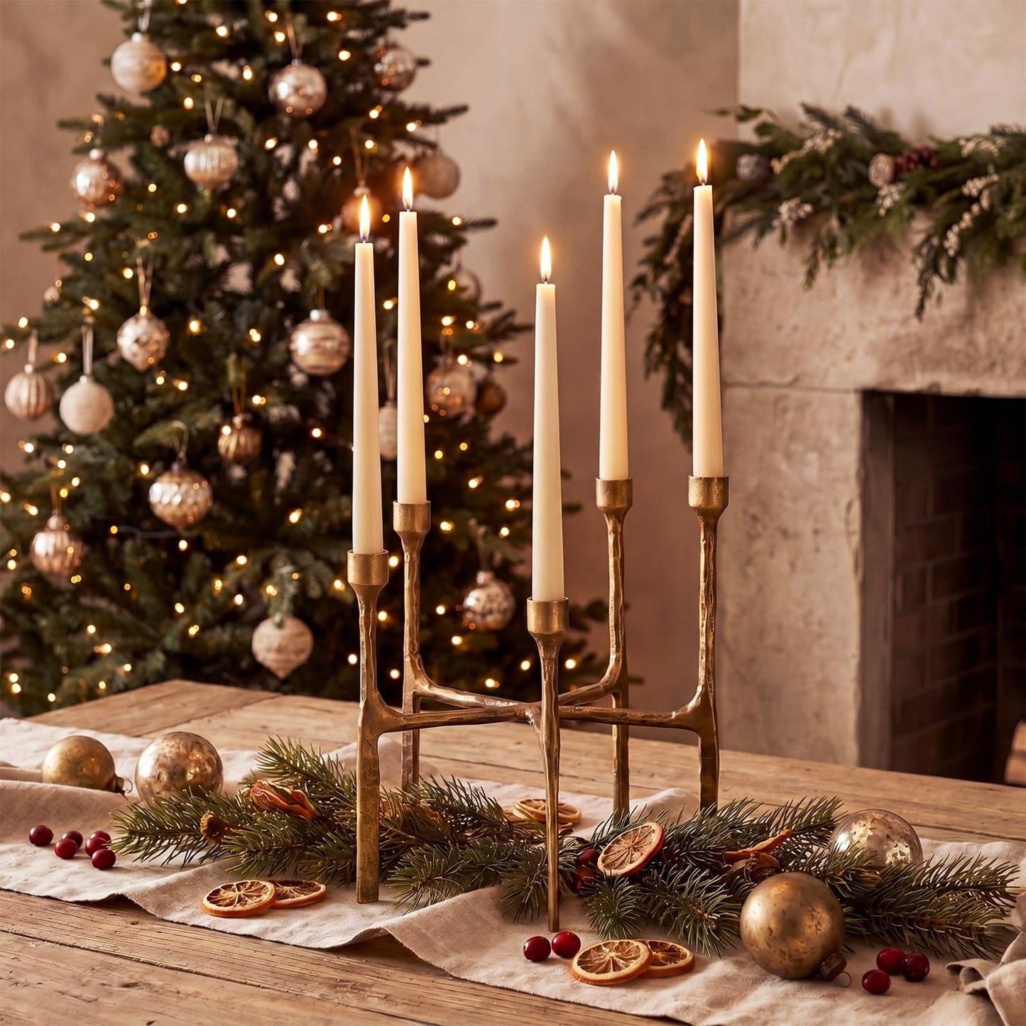 Ferrochef 5 Candle Cast Iron Candelabra Multi Head Taper Candle Holders 11.8 Inch Tall Decorative Candlestick Holders for Dining Room, Living Room or Mantel Decor