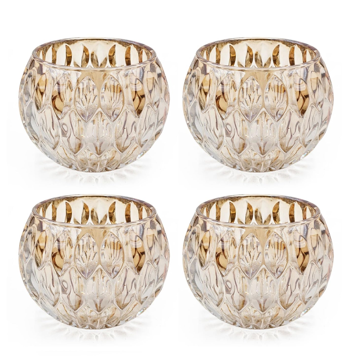 Shiny Amber Oval Cutout Glass Candleholder, 4 Pack